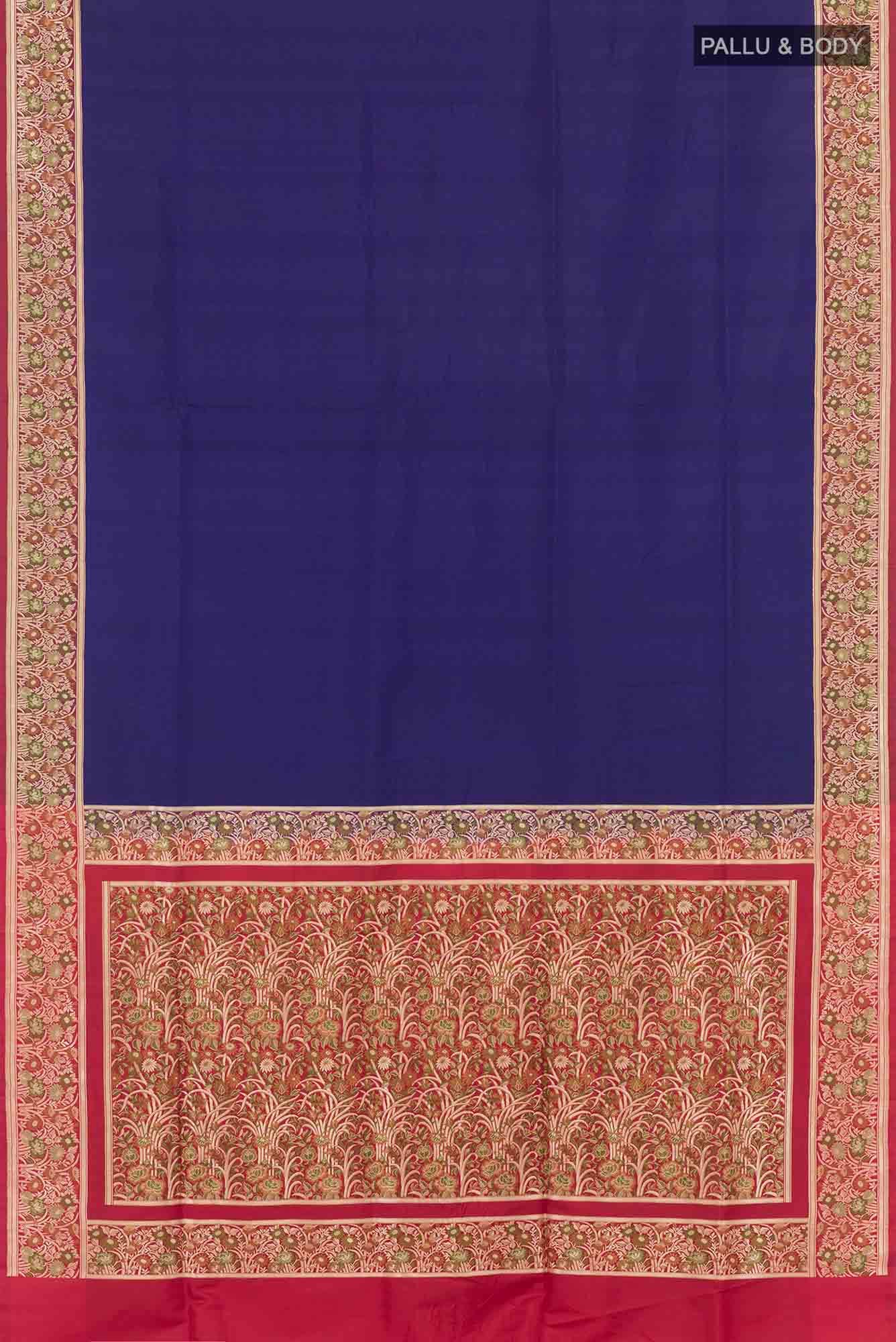 Dark Blue Banarasi Tanchoi Silk Saree