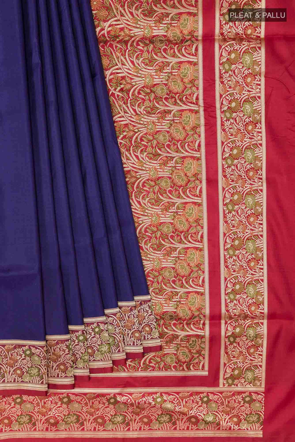 Dark Blue Banarasi Tanchoi Silk Saree