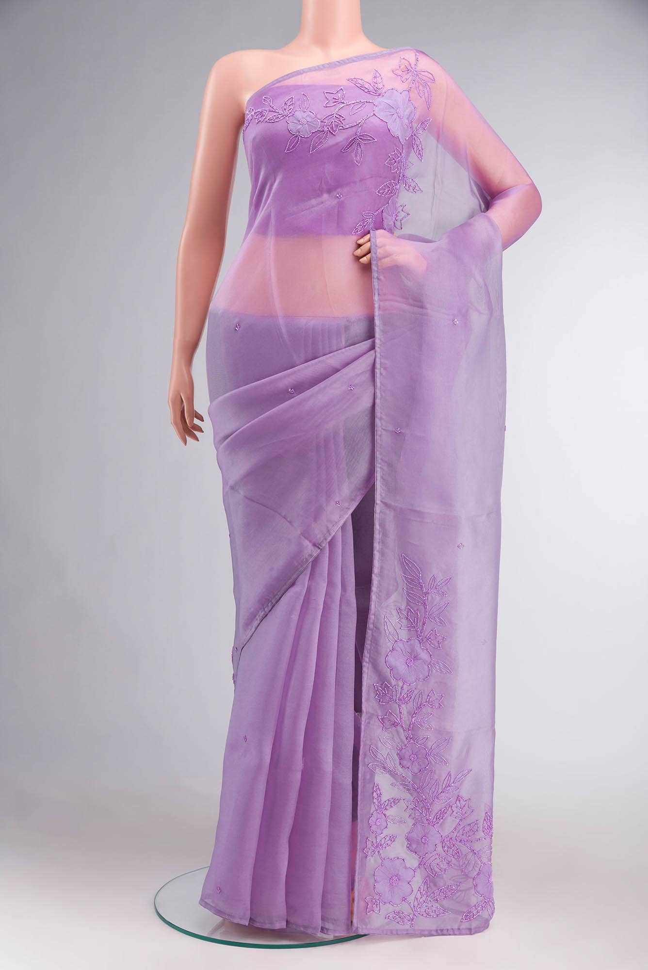 Lavender Organza Silk Saree
