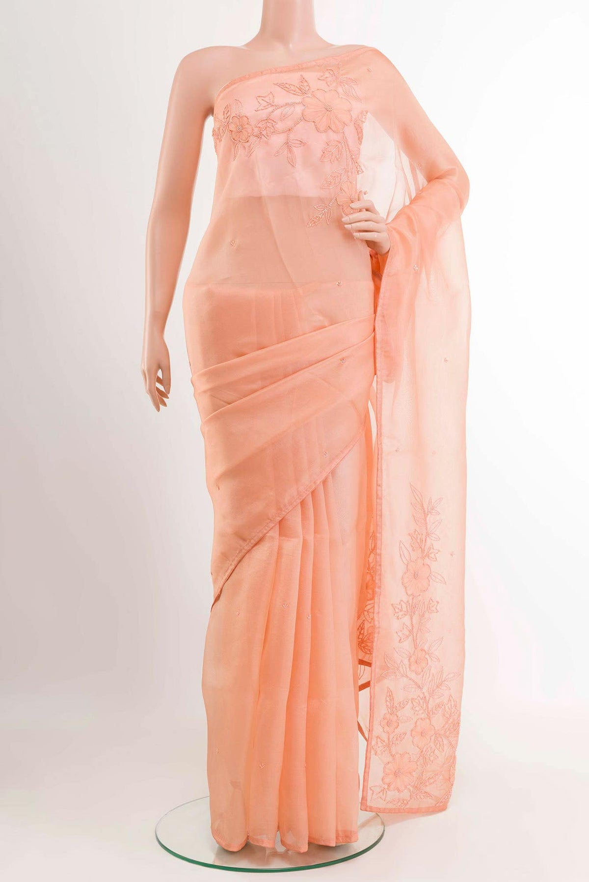 Peach Organza Silk Saree