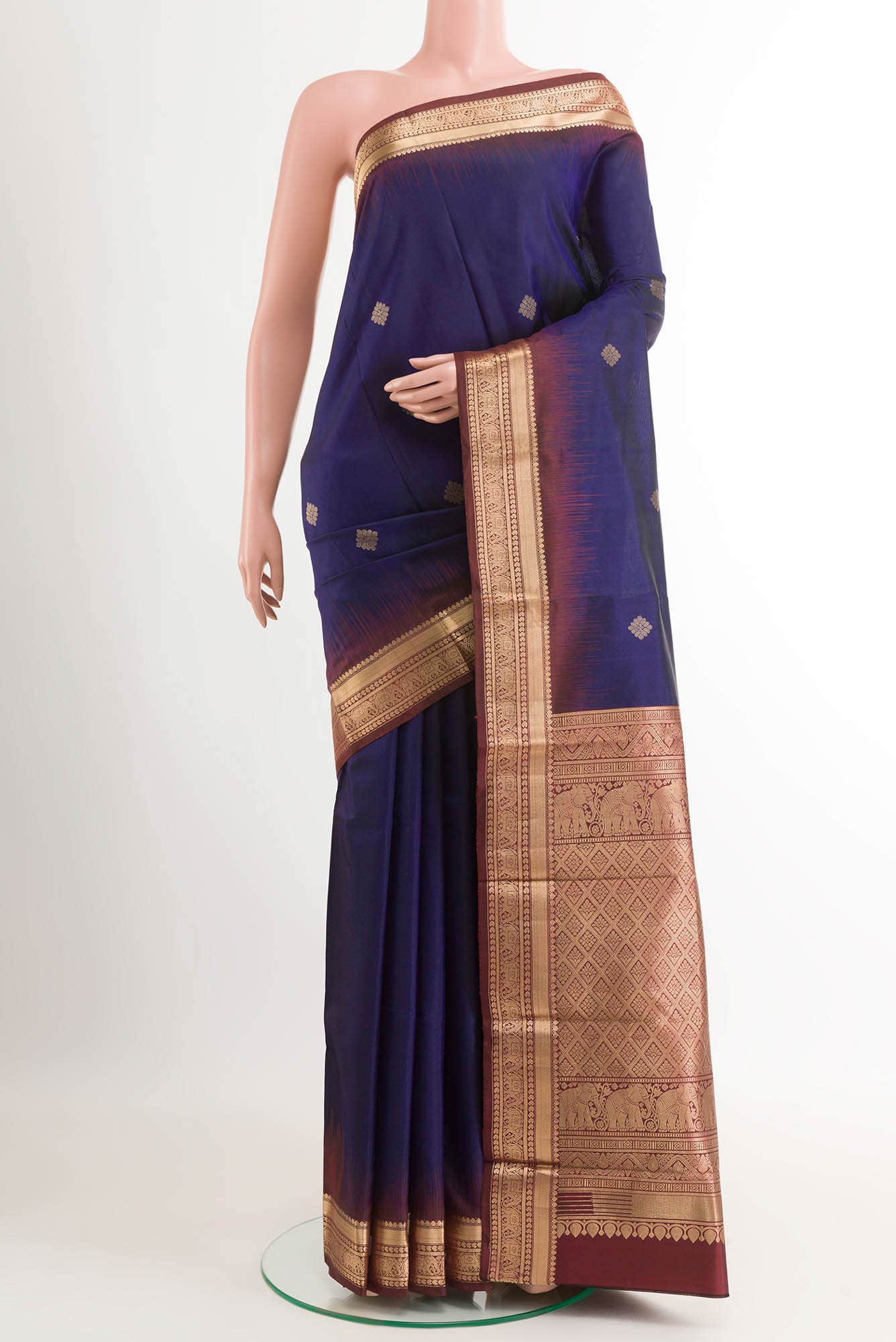 Dark Blue Kanchipuram Silk Saree