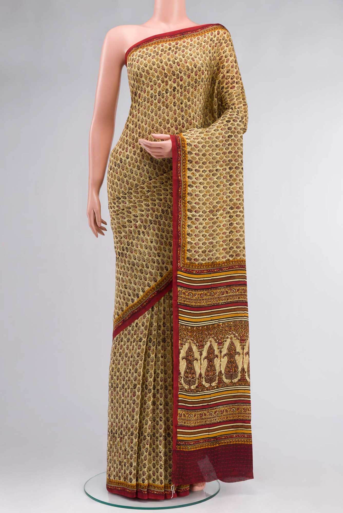 Yellow Mysore Crepe Saree