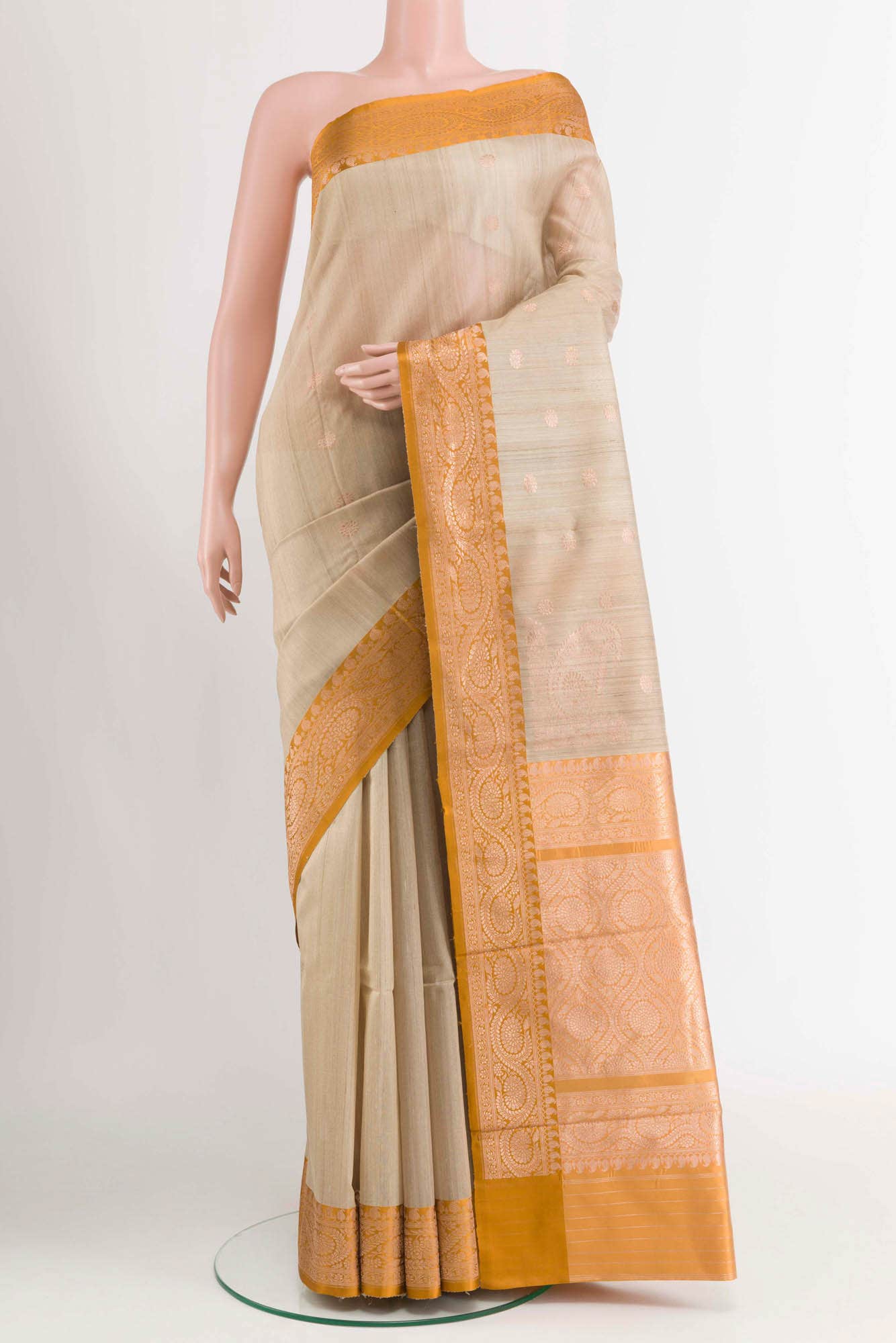 Beige Banarasi Katan Silk Saree
