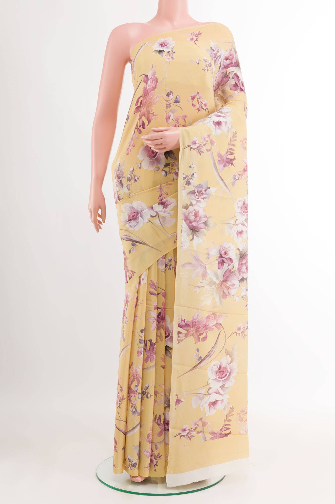 Lemon Yellow Crepe Saree
