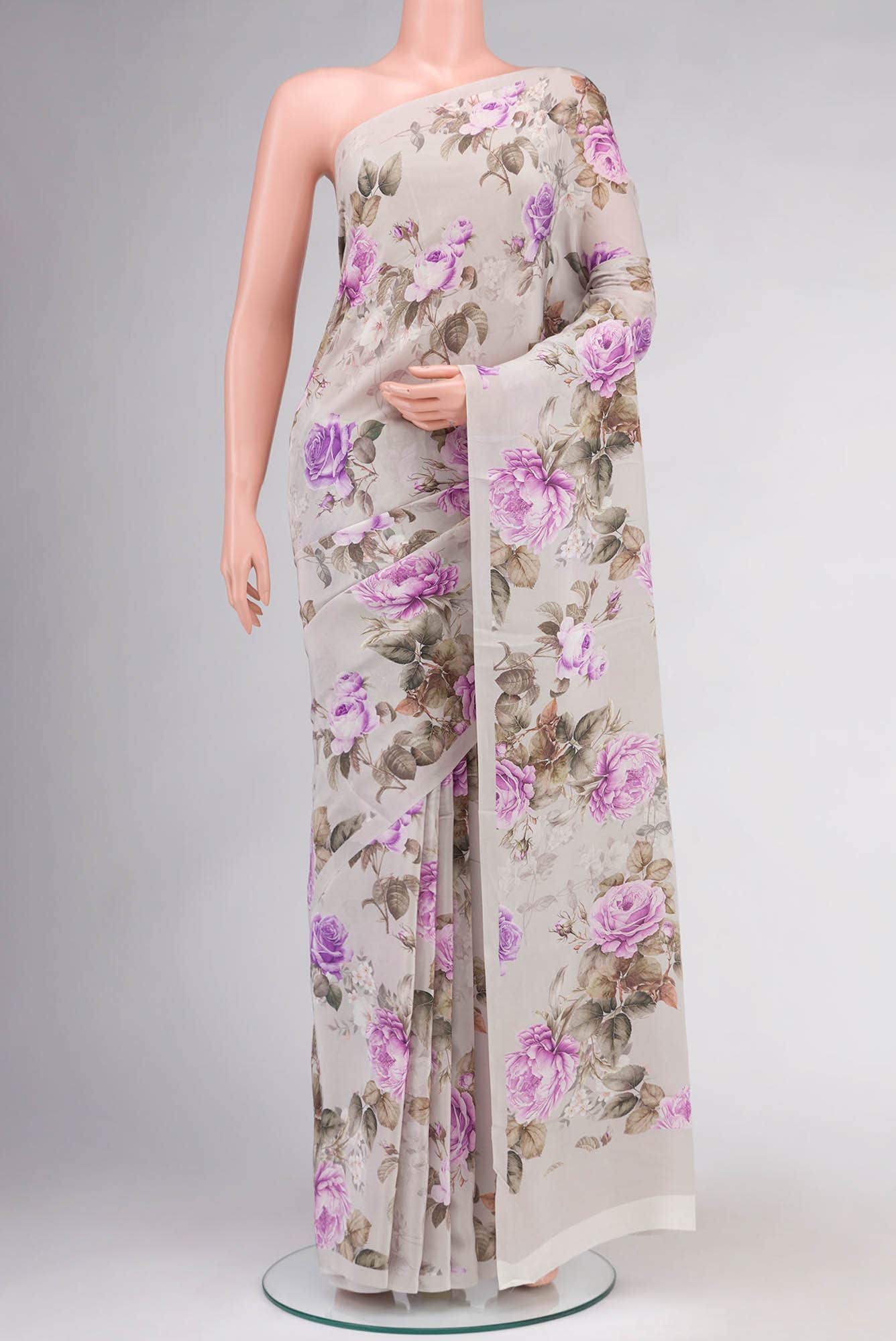 Grey Mysore Crepe Saree