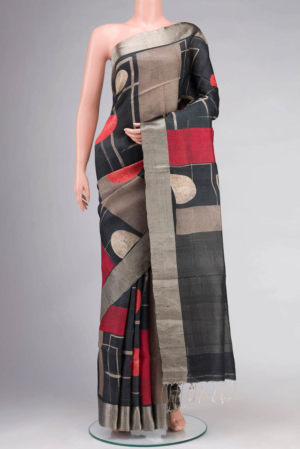 Black Bhagalpuri Tussar Silk Saree