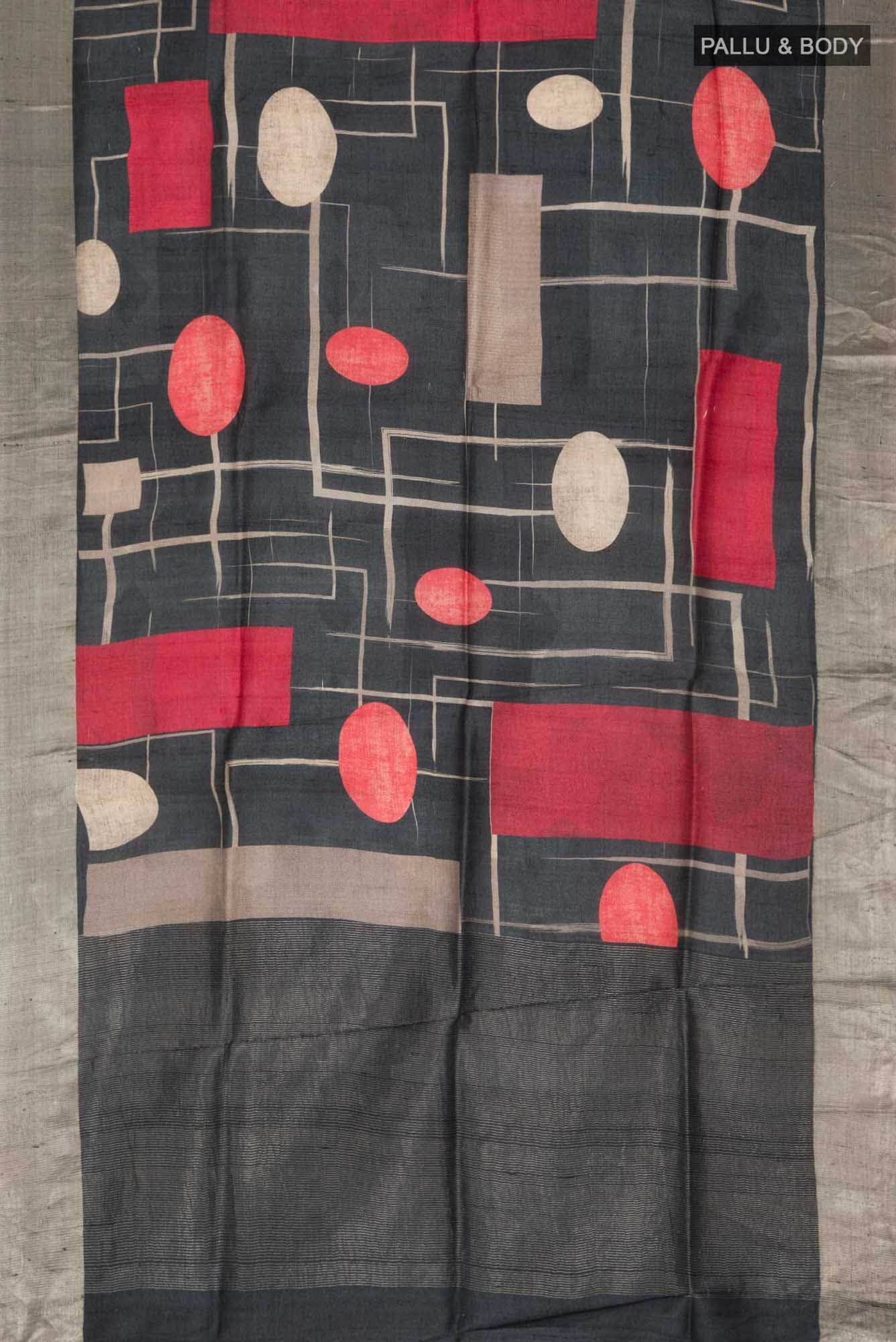 Black Bhagalpuri Tussar Silk Saree