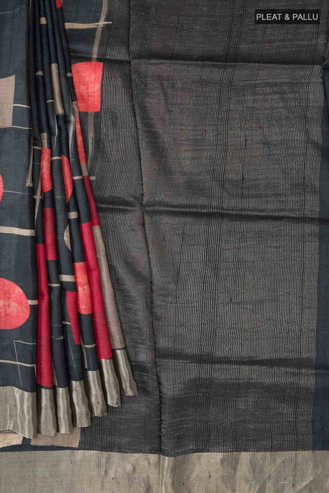 Black Bhagalpuri Tussar Silk Saree