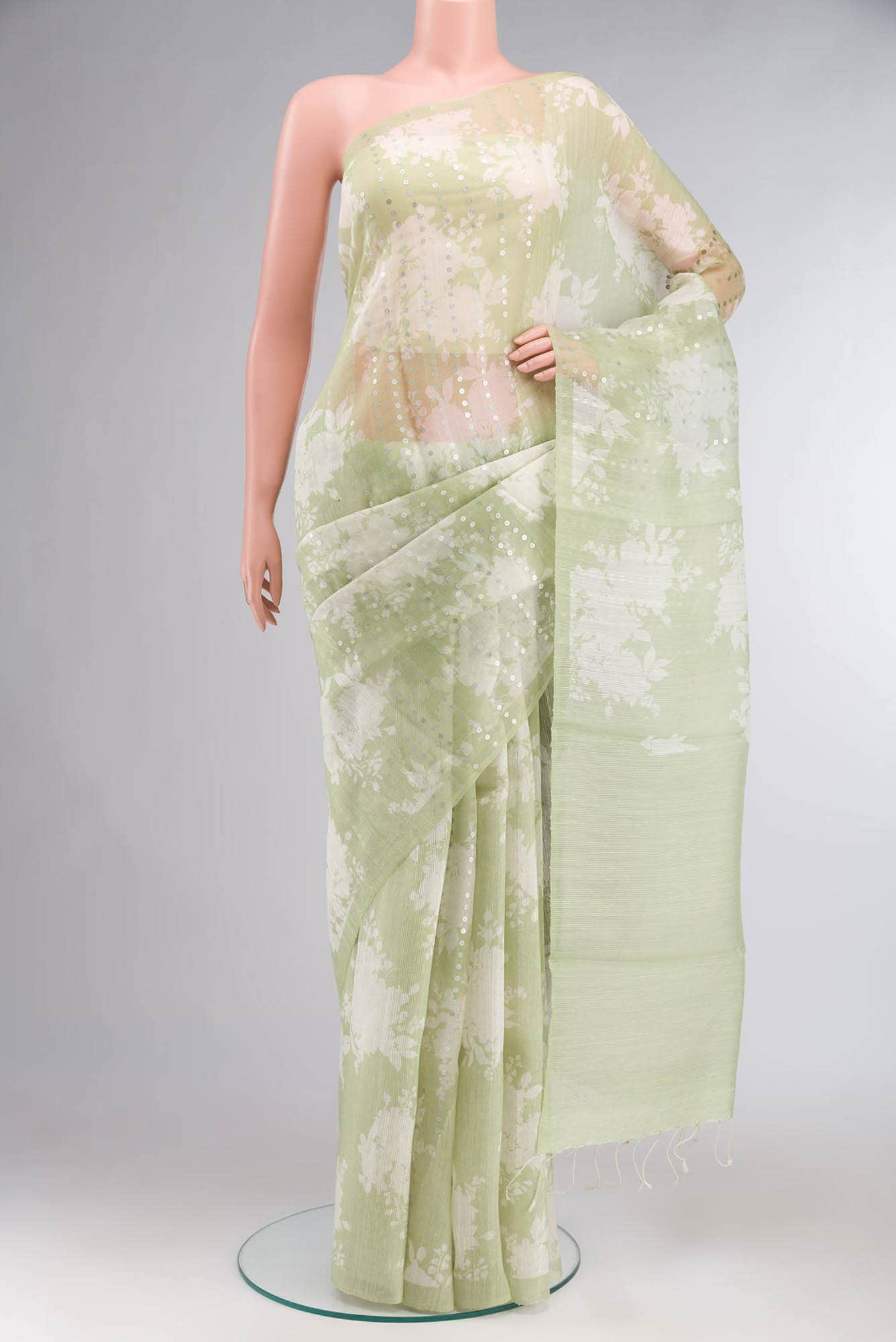 Light Green Bhagalpuri Tussar Silk Saree