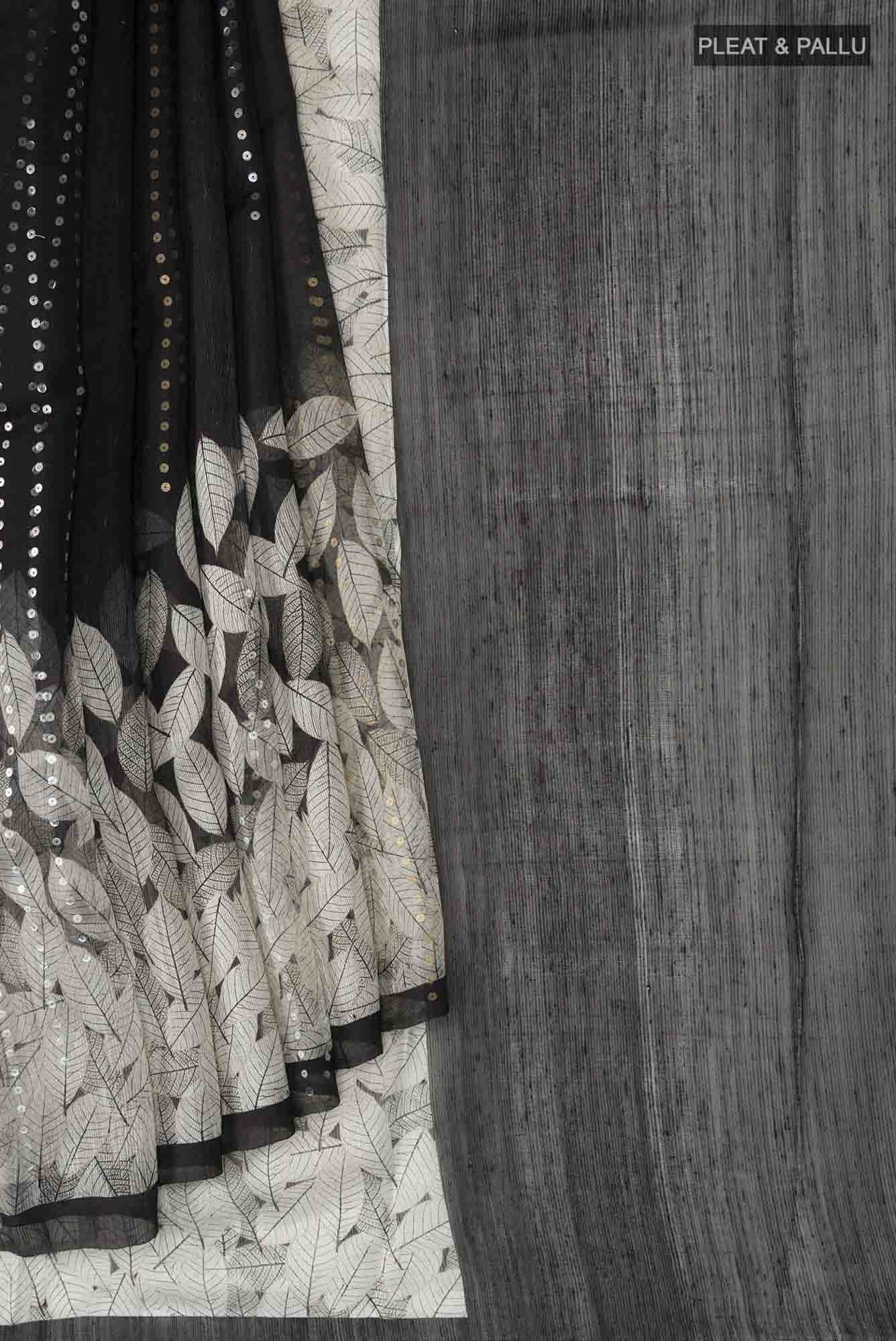 Black Bhagalpuri Tussar Silk Saree