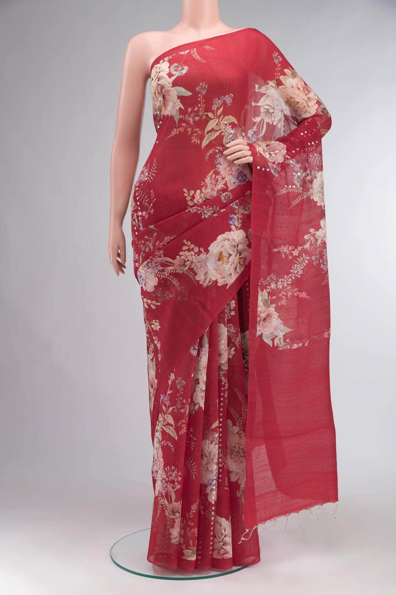 Red Bhagalpuri Tussar Silk Saree