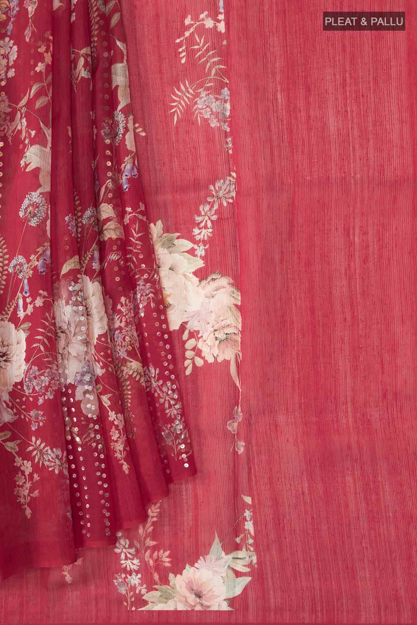 Red Bhagalpuri Tussar Silk Saree