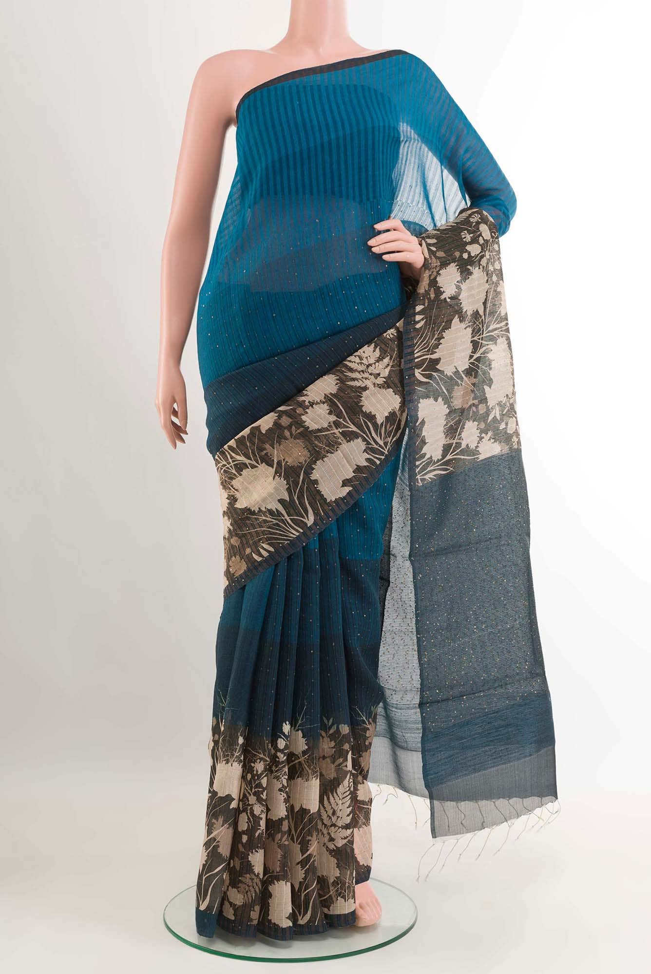 Blue Tussar Saree
