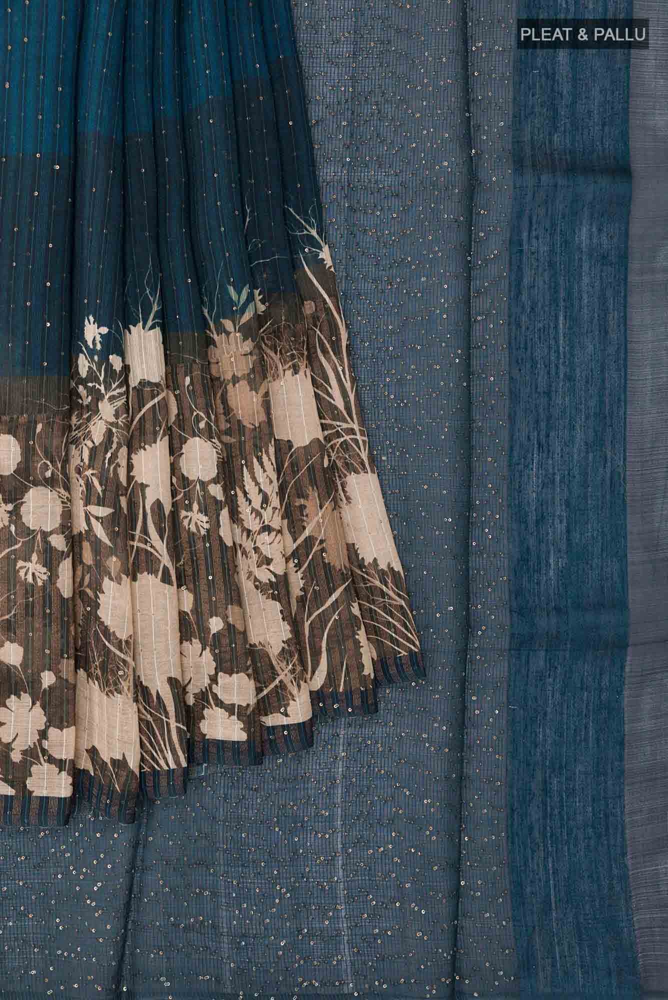 Blue Tussar Saree
