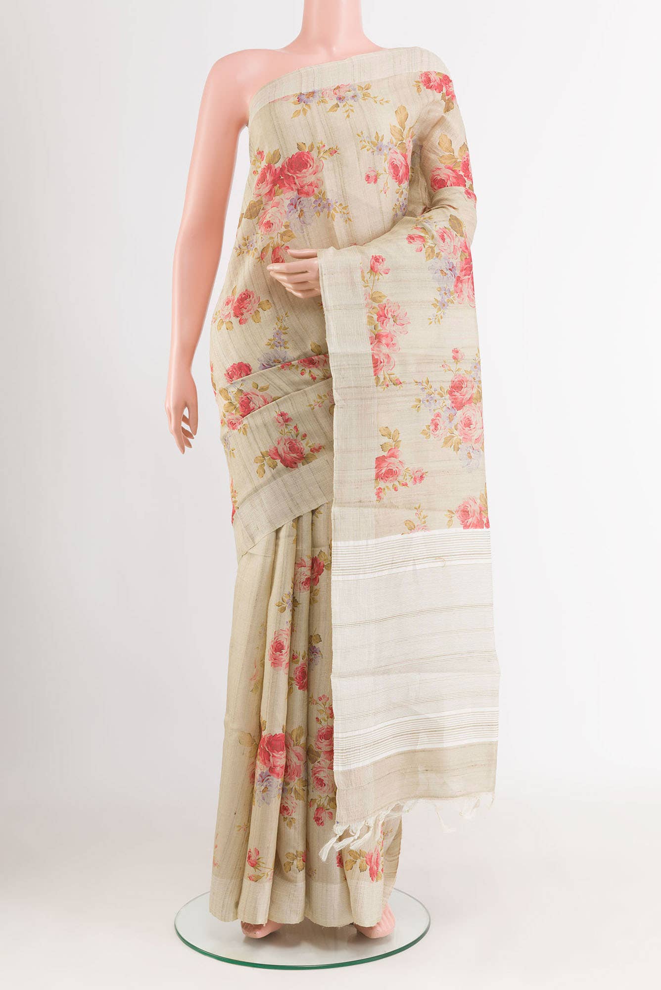 Beige Tussar Saree
