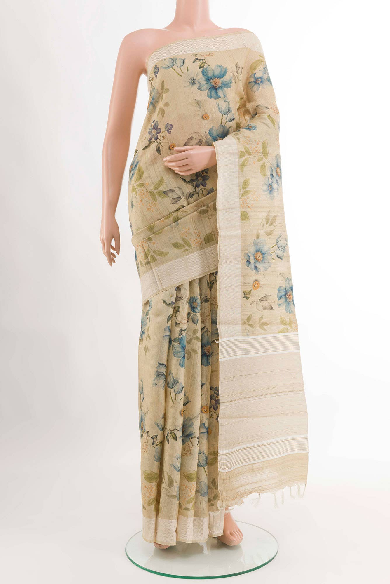 Beige Tussar Saree
