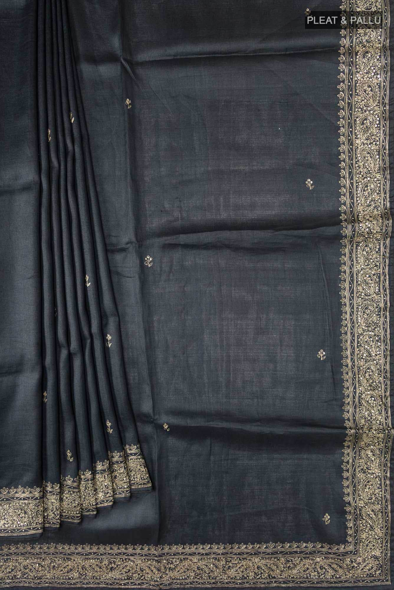 Black Bhagalpuri Tussar Silk Saree