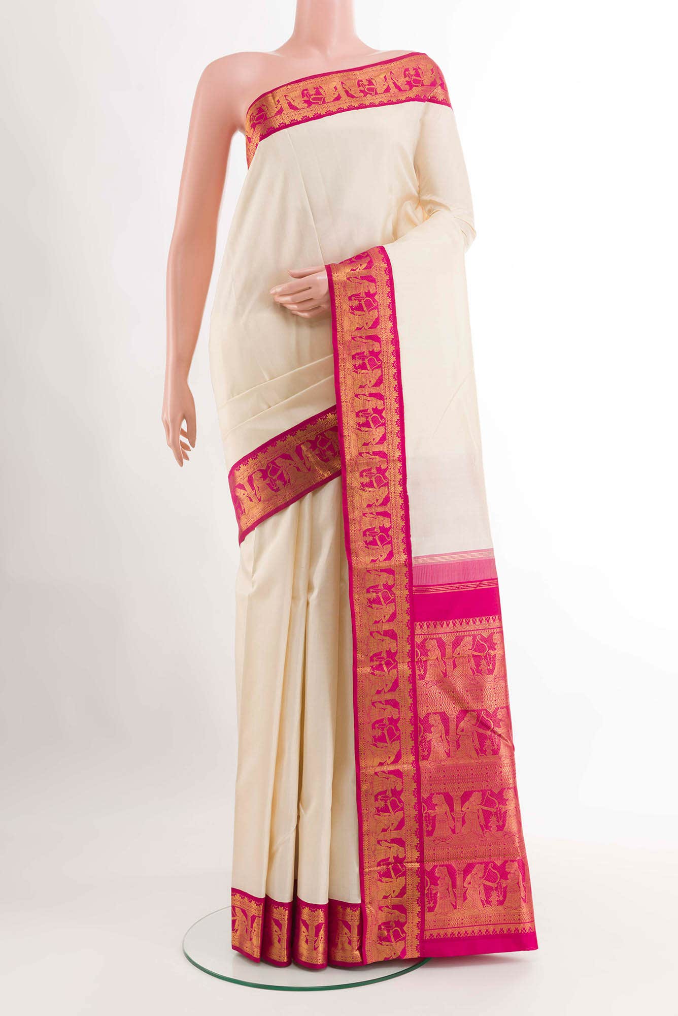 Off White Kanchipuram Silk Saree