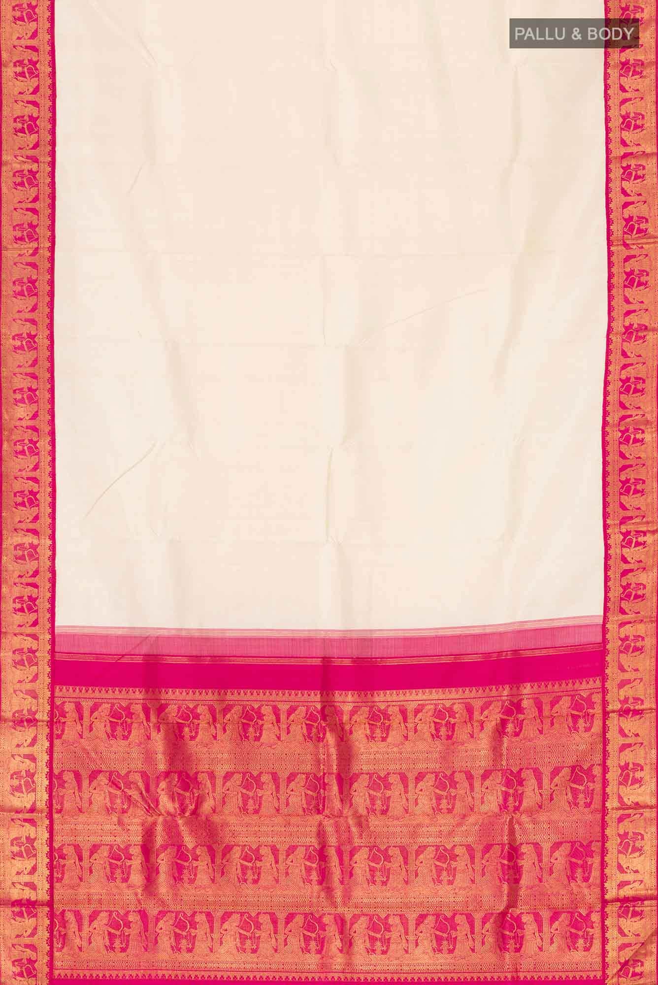 Off White Kanchipuram Silk Saree