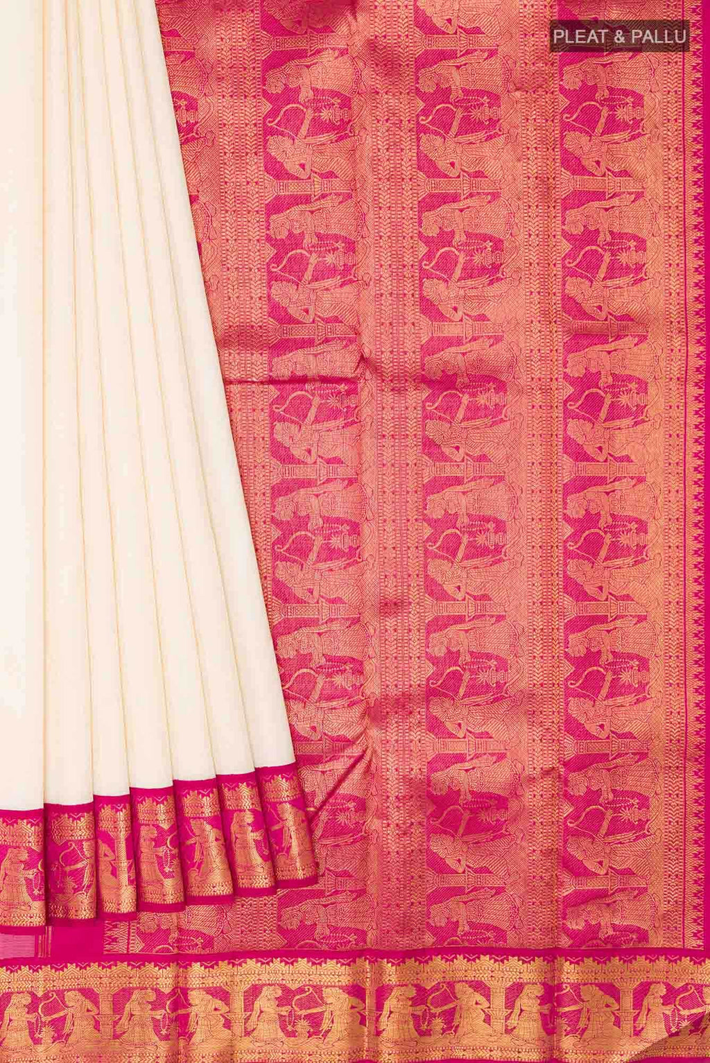 Off White Kanchipuram Silk Saree