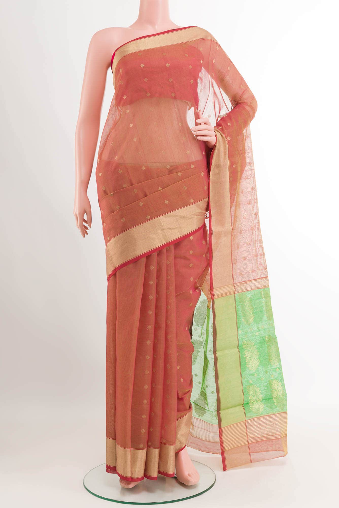 Pink Dual Tone Blended Chanderi Silk Cotton Saree
