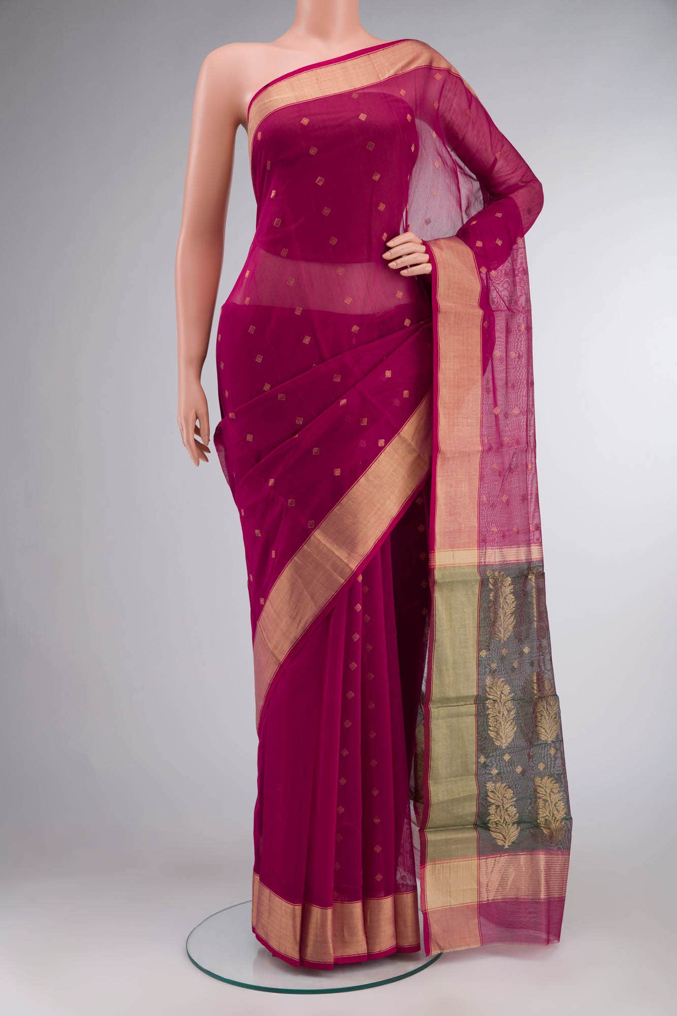 Dark Pink Chanderi Silk Cotton Saree