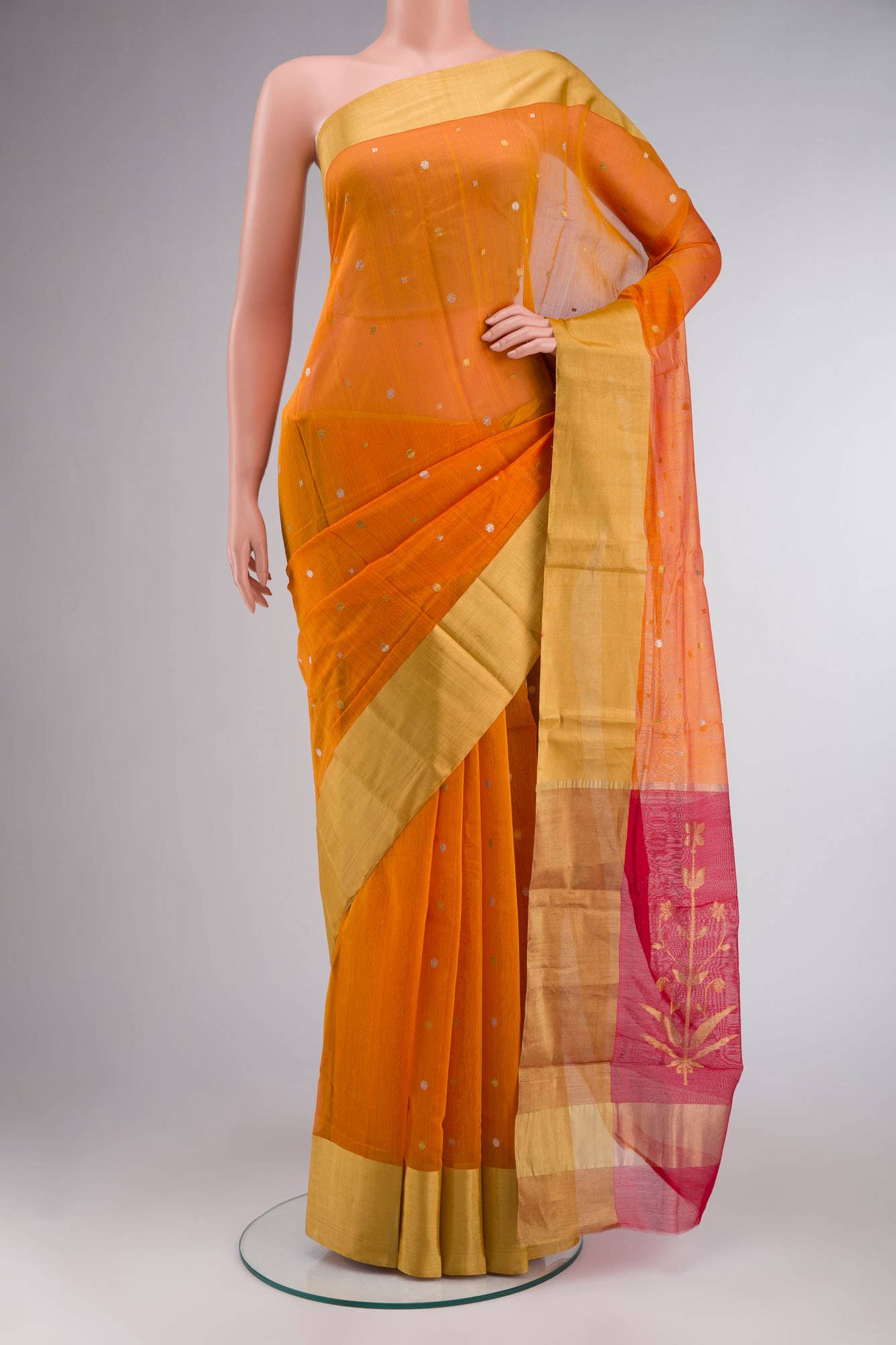 Orange Chanderi Silk Cotton Saree