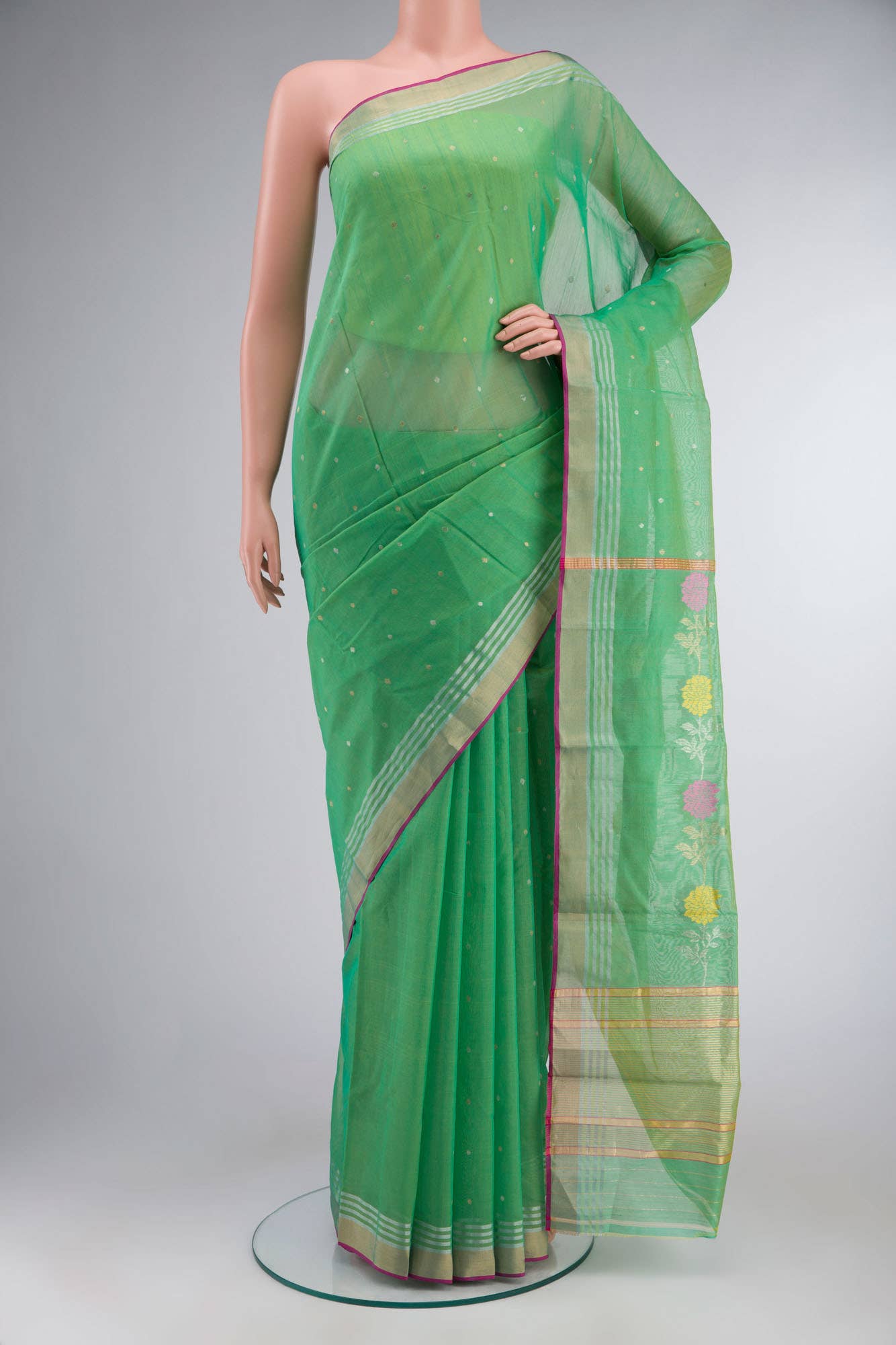 Green Chanderi Silk Cotton Saree