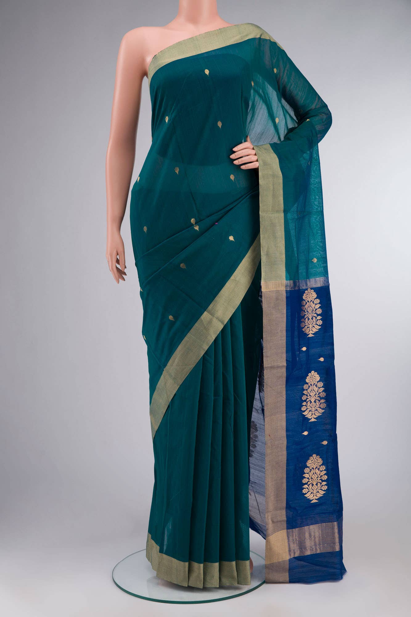 Peacock Blue Chanderi Silk Cotton Saree