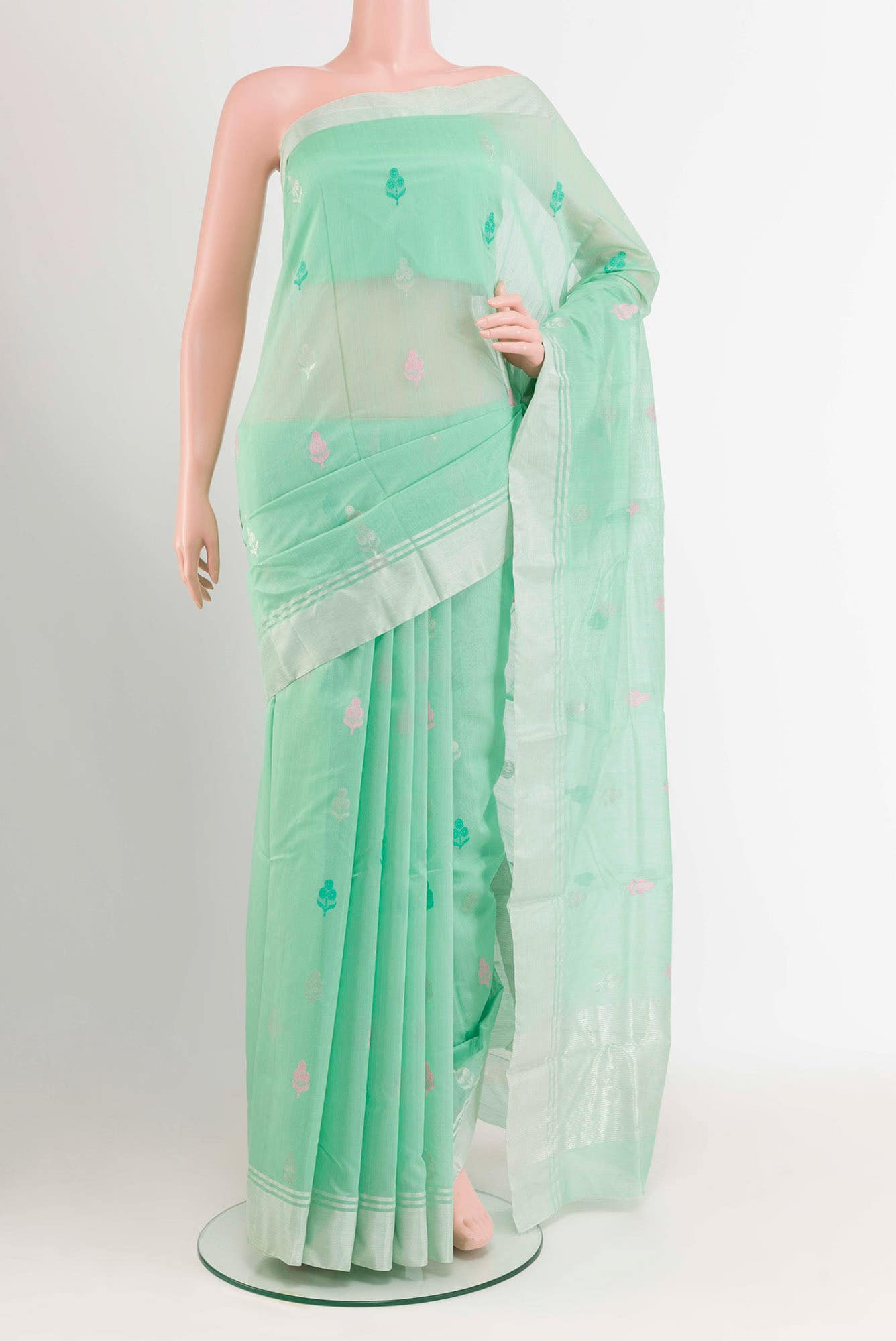 Light Blue Blended Chanderi Silk Cotton Saree