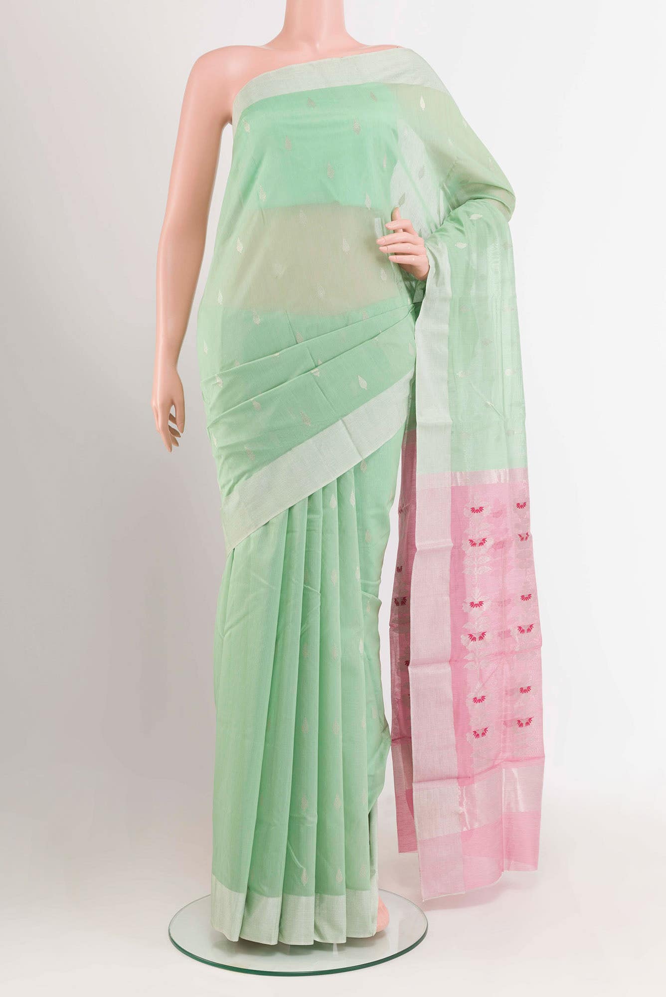 Pista Green Blended Chanderi Silk Cotton Saree