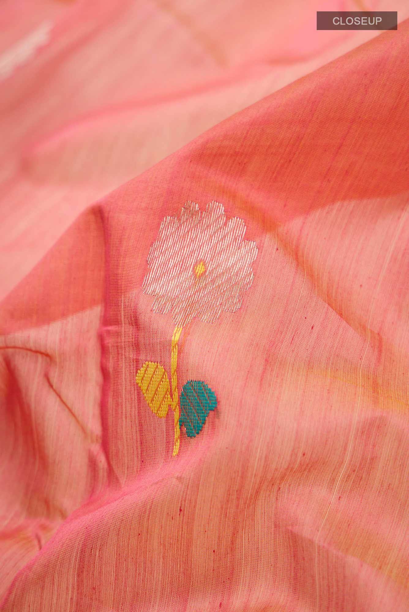 Pink with Yellow Dual Tone Chanderi Silk Cotton Saree