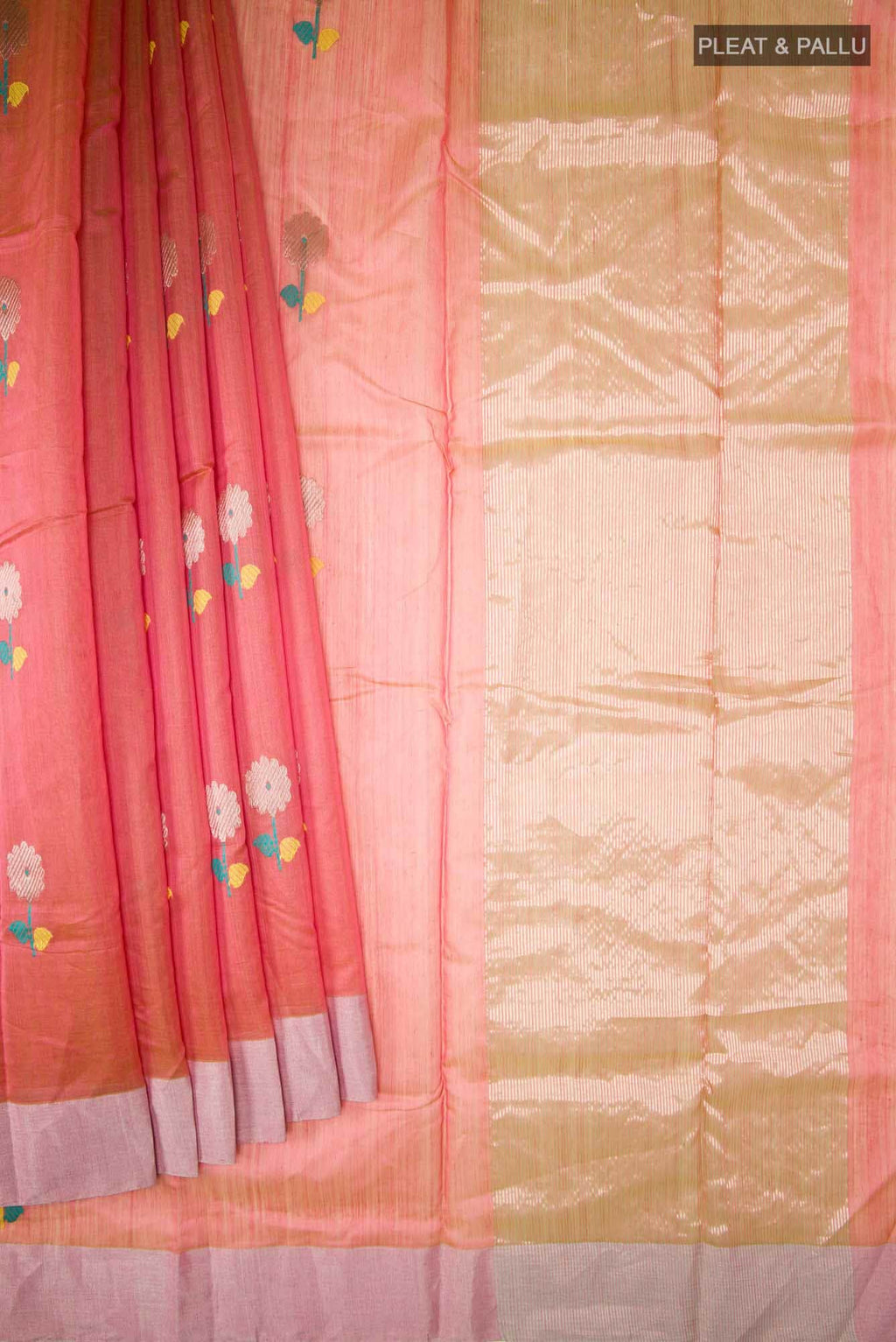 Pink with Yellow Dual Tone Chanderi Silk Cotton Saree