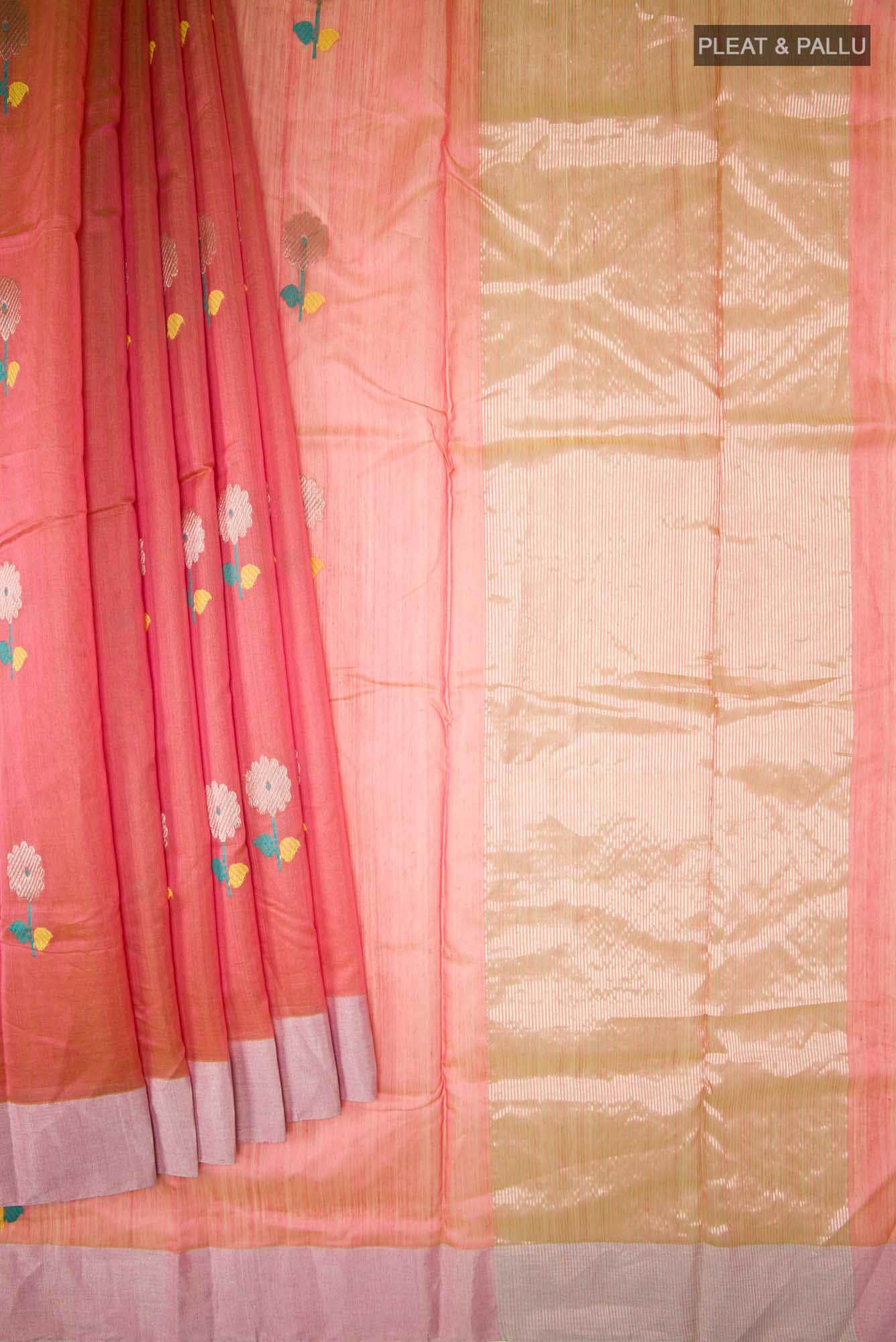 Pink with Yellow Dual Tone Chanderi Silk Cotton Saree