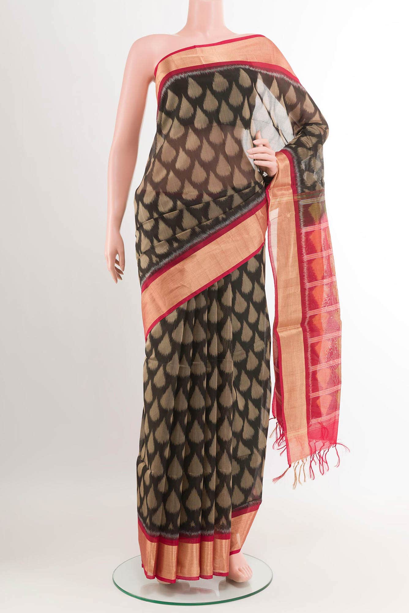 Black Blended Kora Cotton Saree