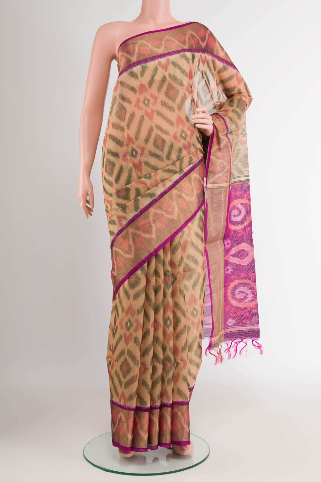 Dark Beige Blended Kora Cotton Saree