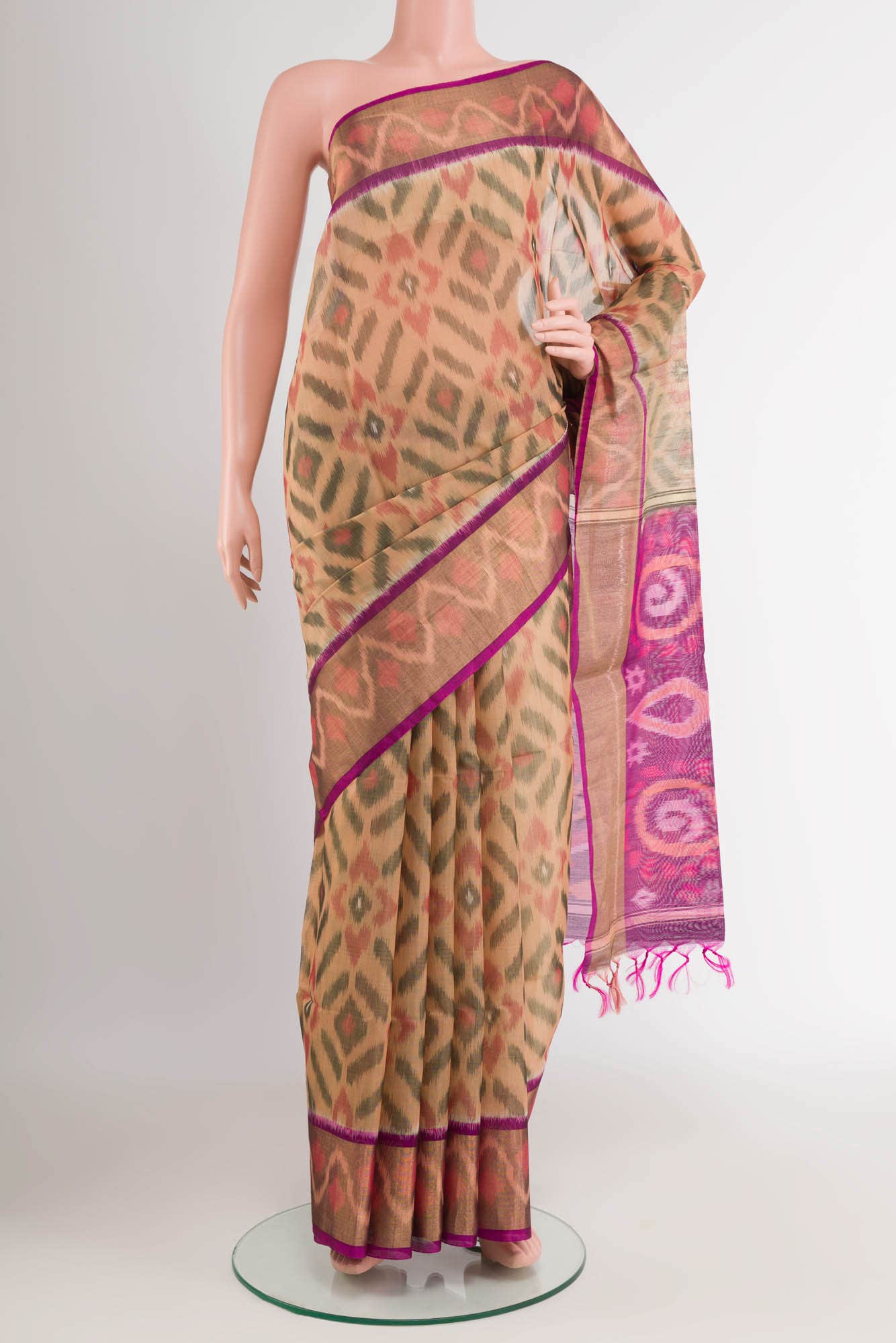 Dark Beige Blended Kora Cotton Saree
