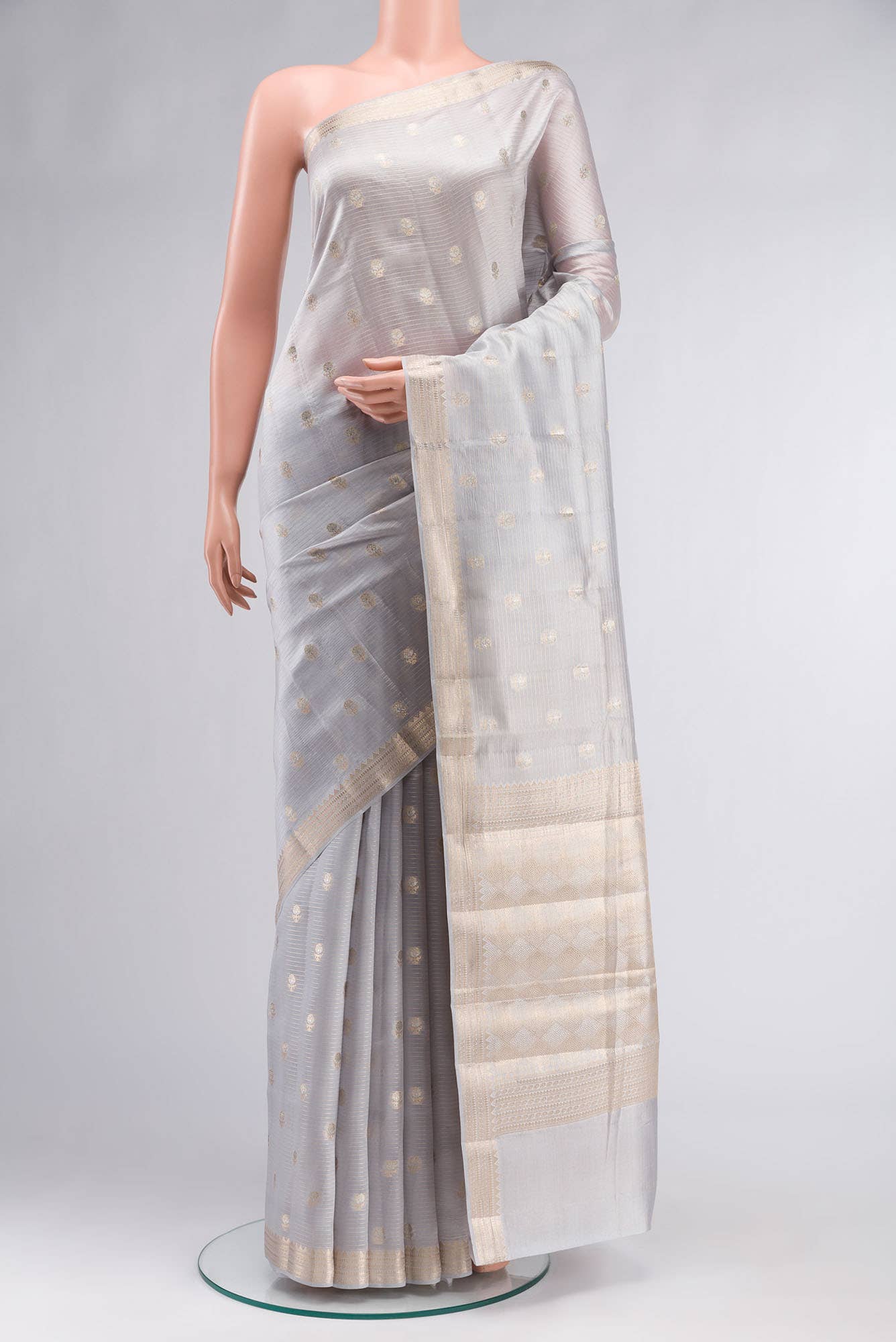 Grey Banarasi Raw Silk Saree