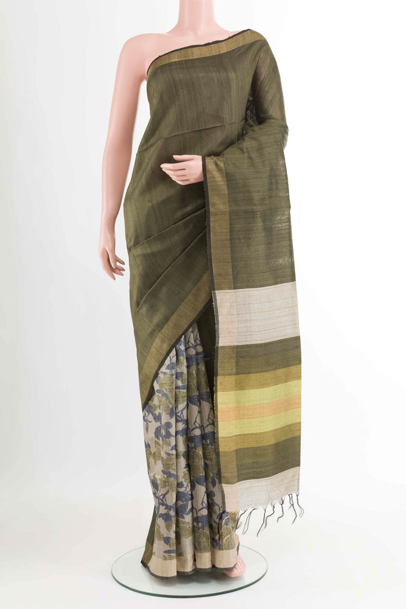 Mehandi Green Tussar Silk Saree