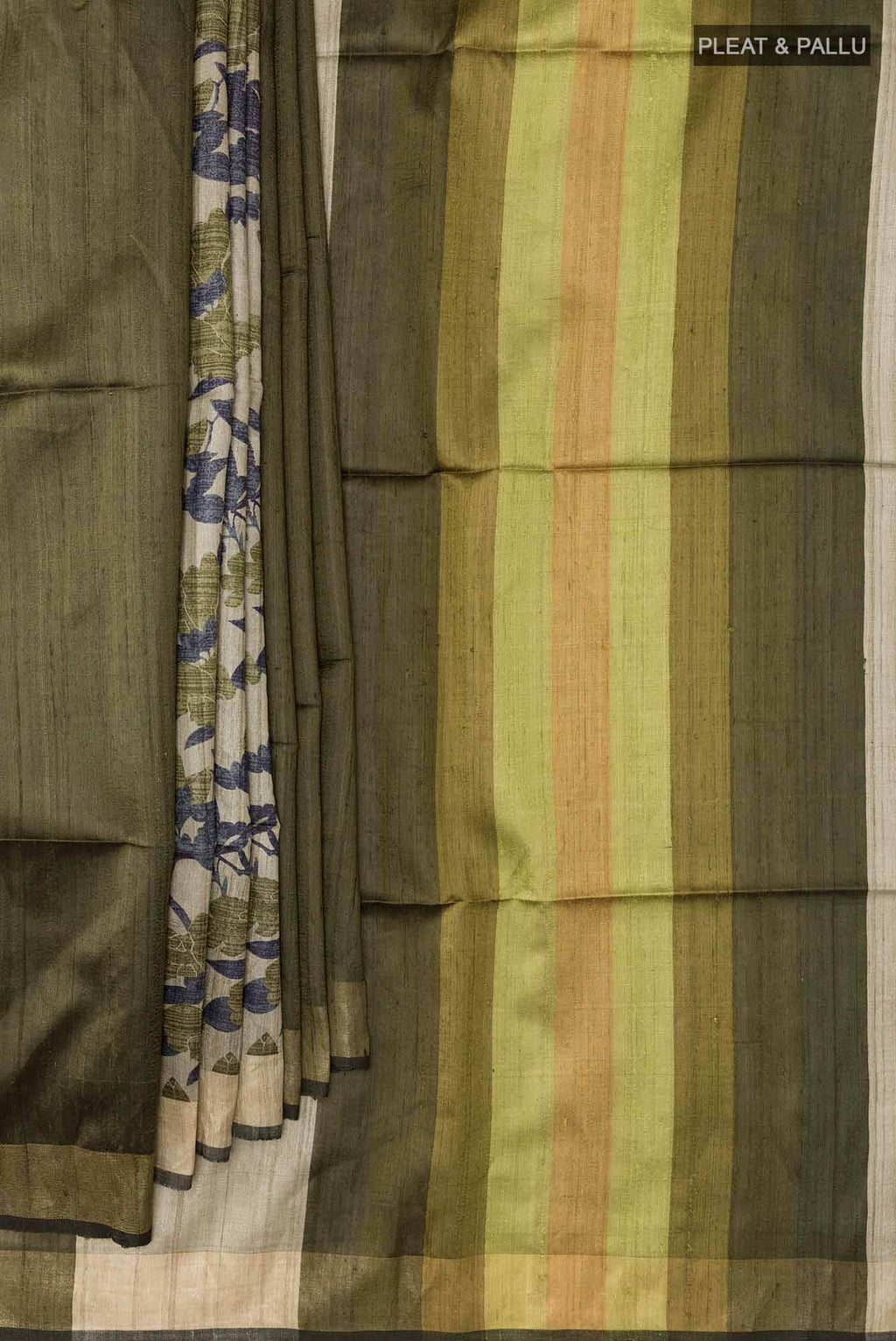 Mehandi Green Tussar Silk Saree