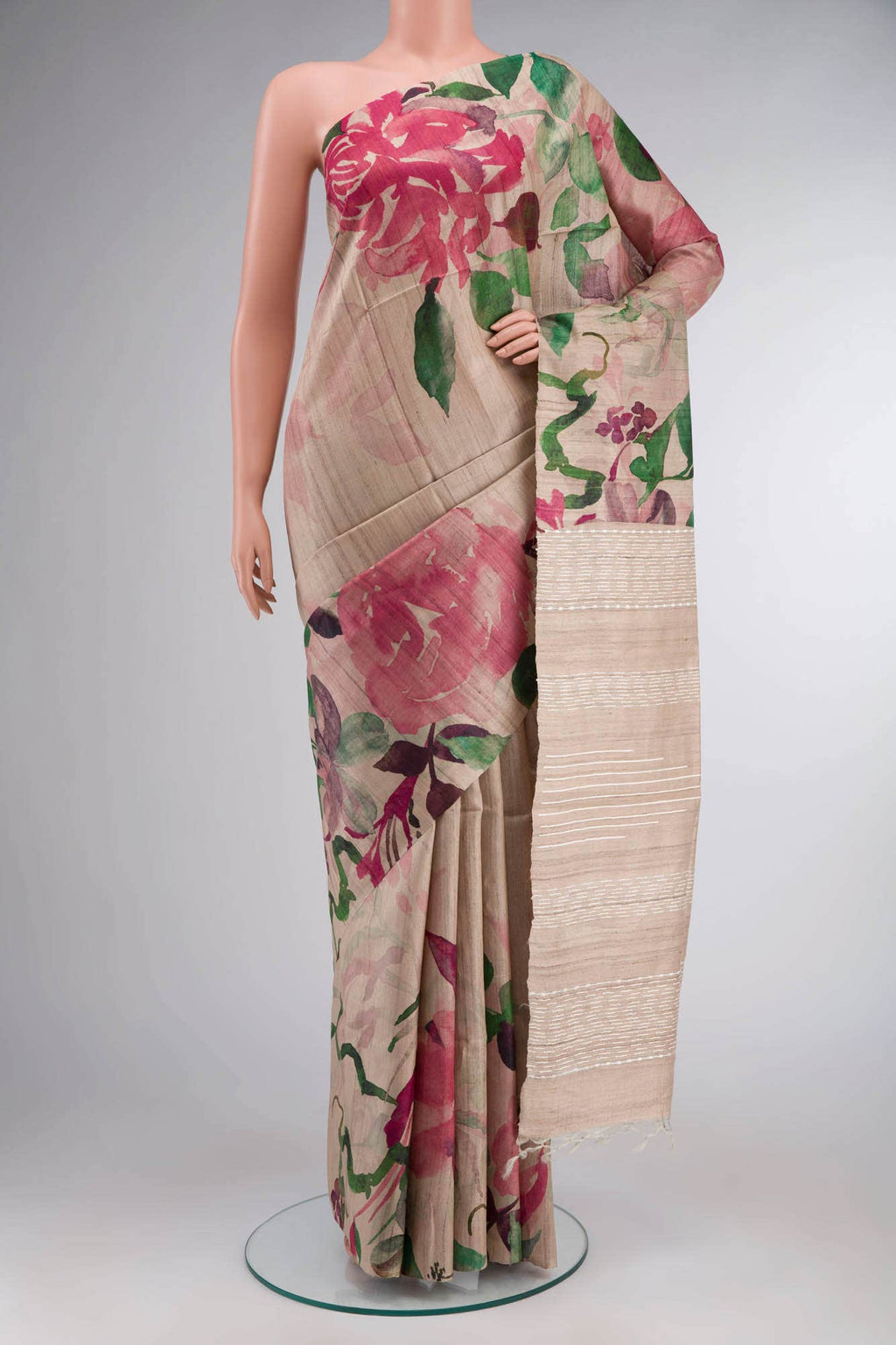 Beige Bhagalpuri Tussar Silk Saree