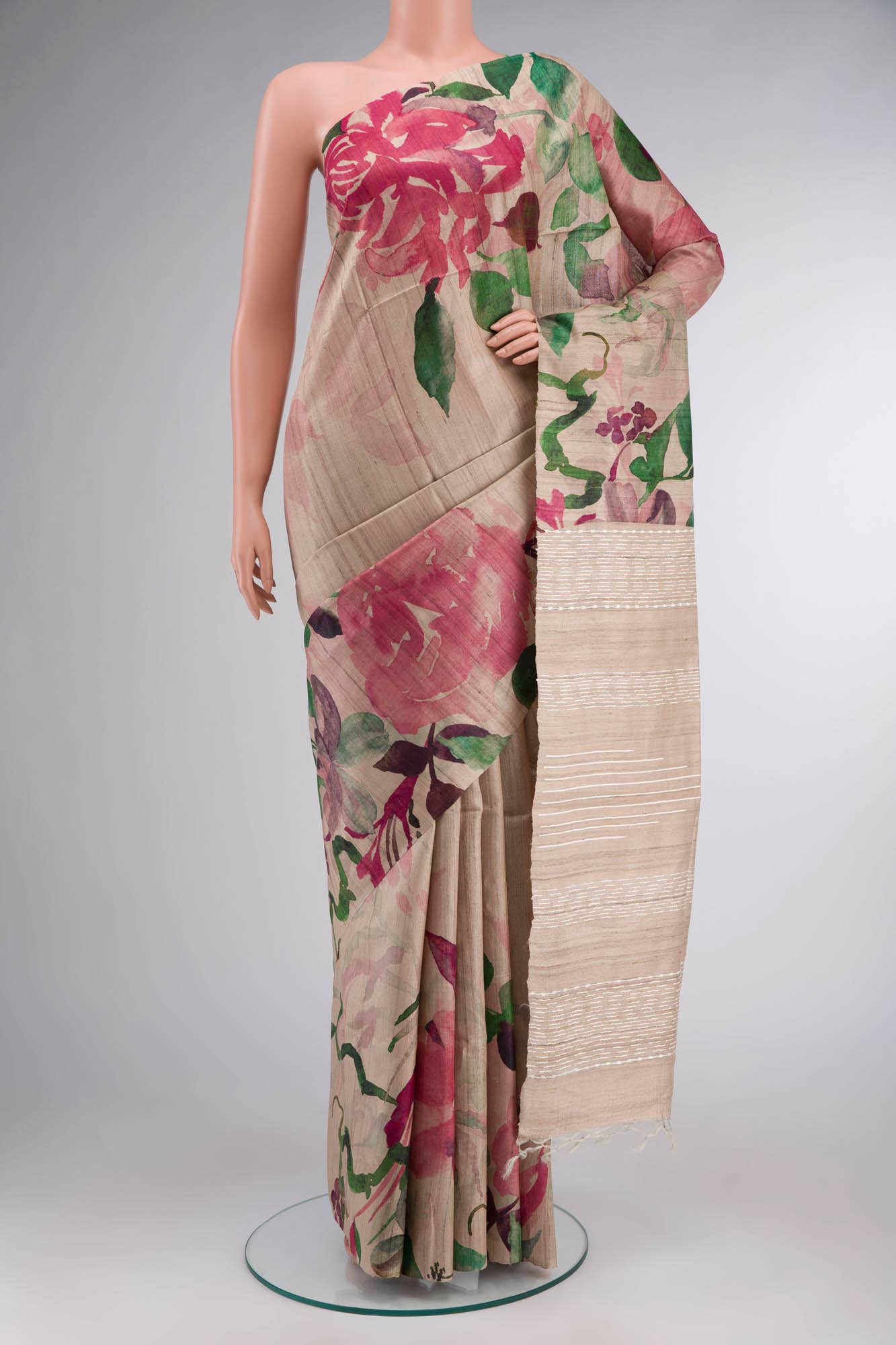 Beige Bhagalpuri Tussar Silk Saree