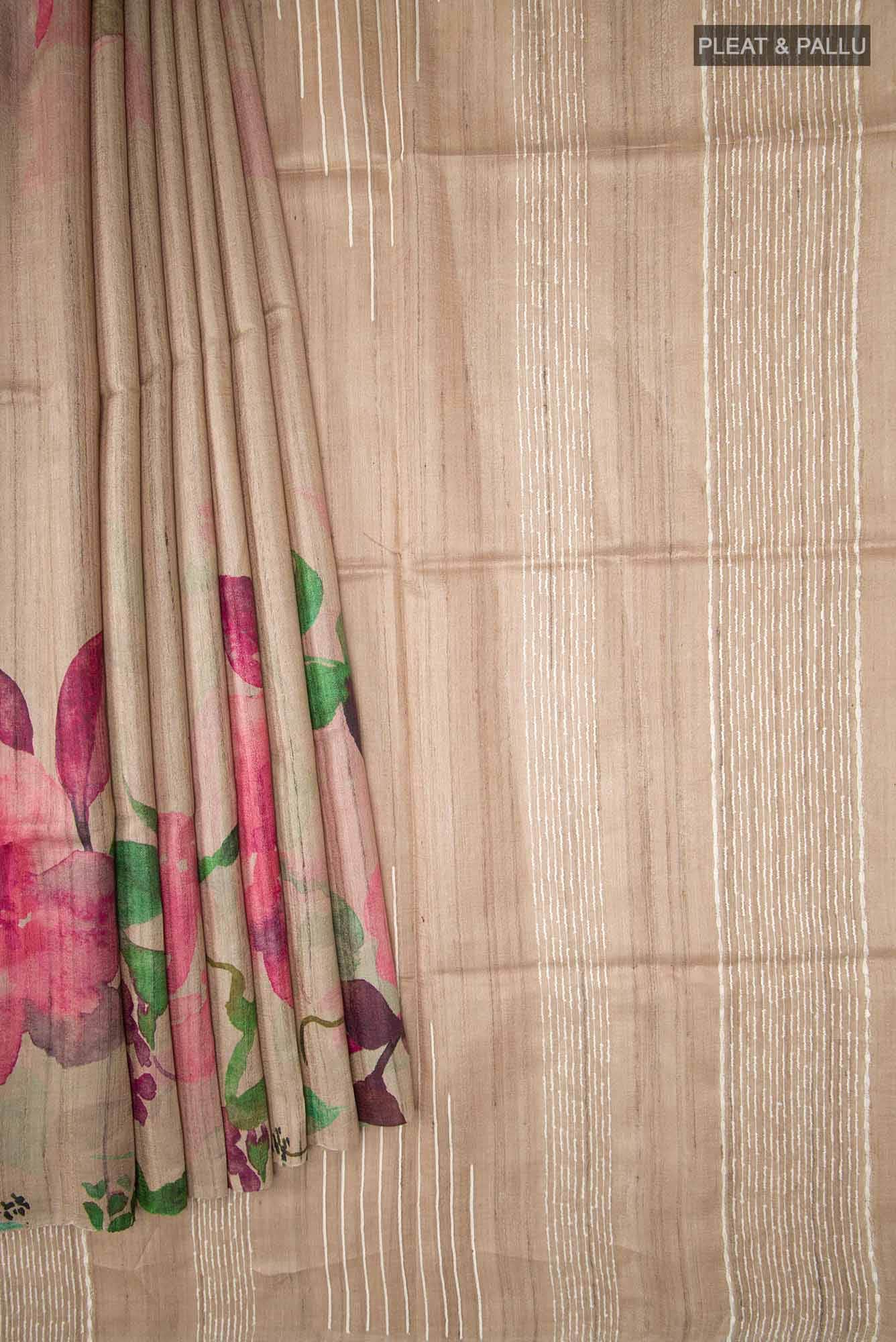 Beige Bhagalpuri Tussar Silk Saree