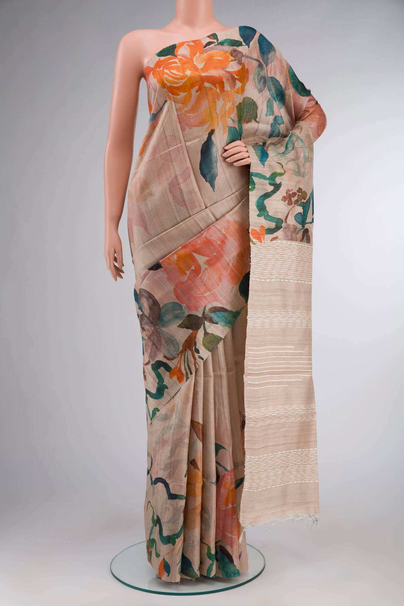 Beige Bhagalpuri Tussar Silk Saree