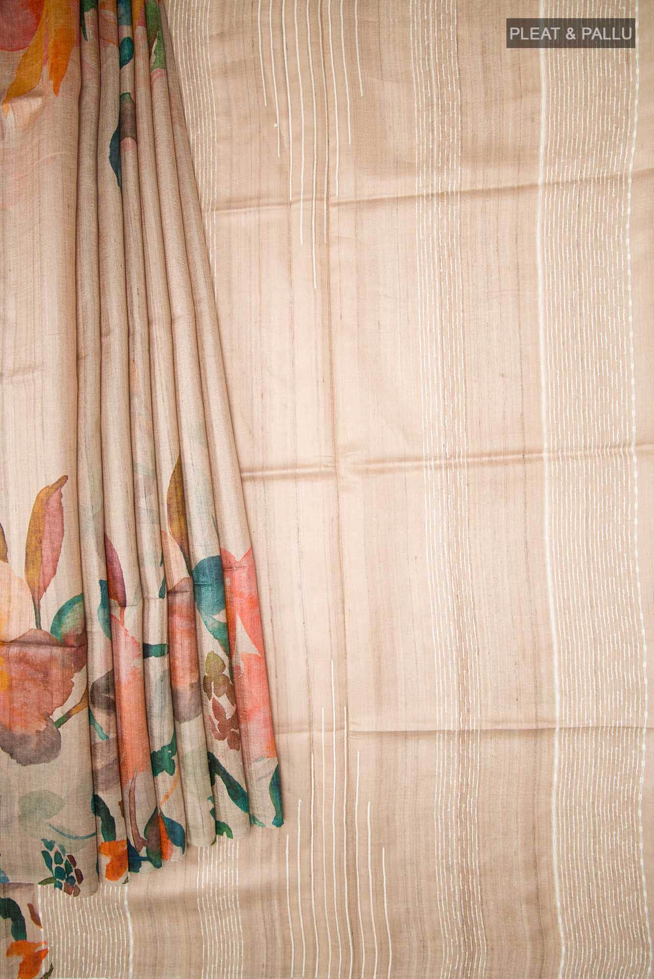 Beige Bhagalpuri Tussar Silk Saree