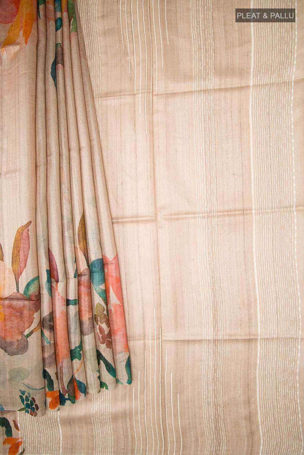 Beige Bhagalpuri Tussar Silk Saree