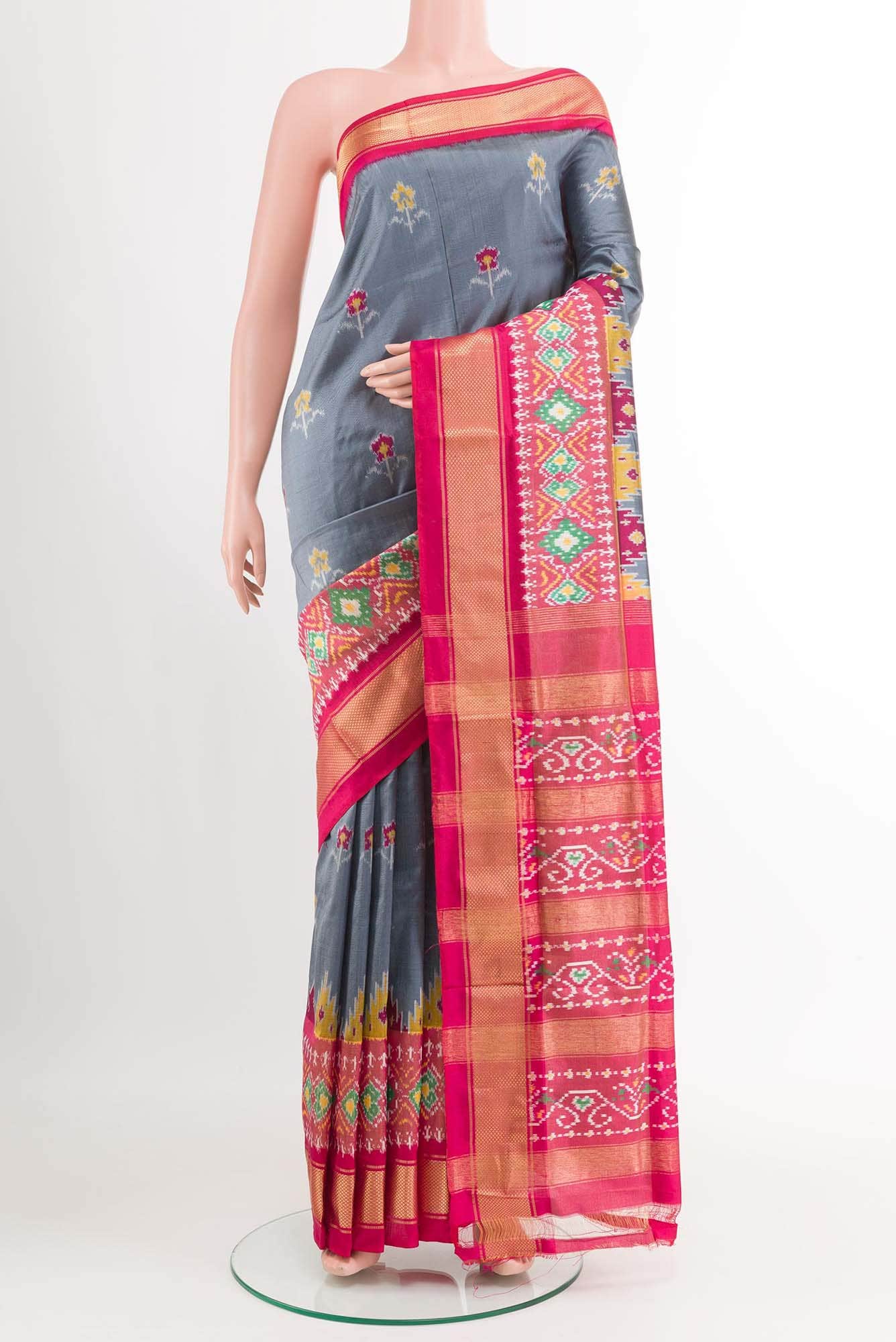 Grey Pochampally Silk Saree