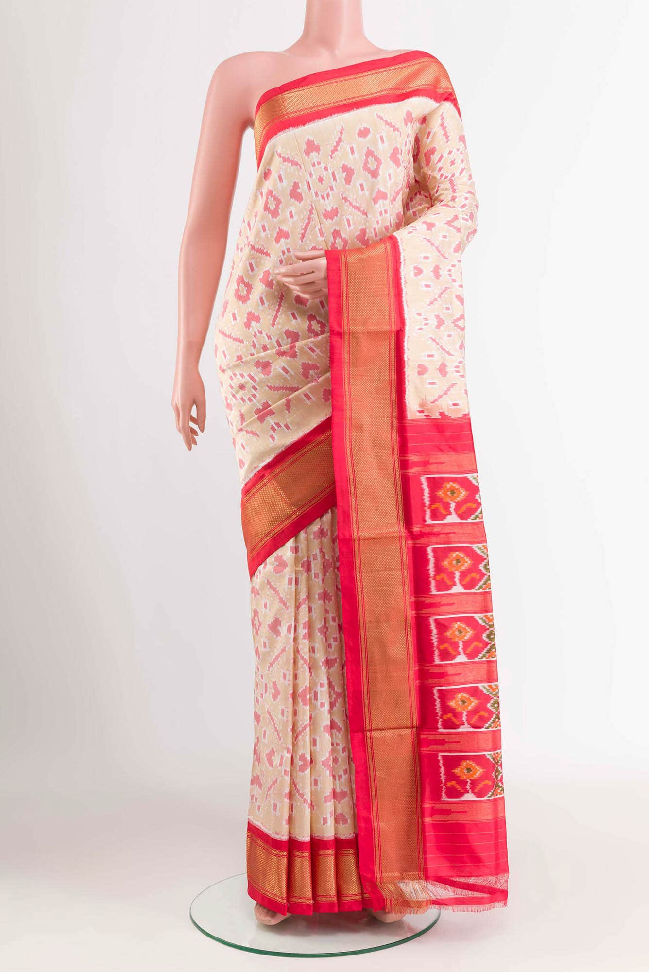 Beige Pochampally Silk Saree