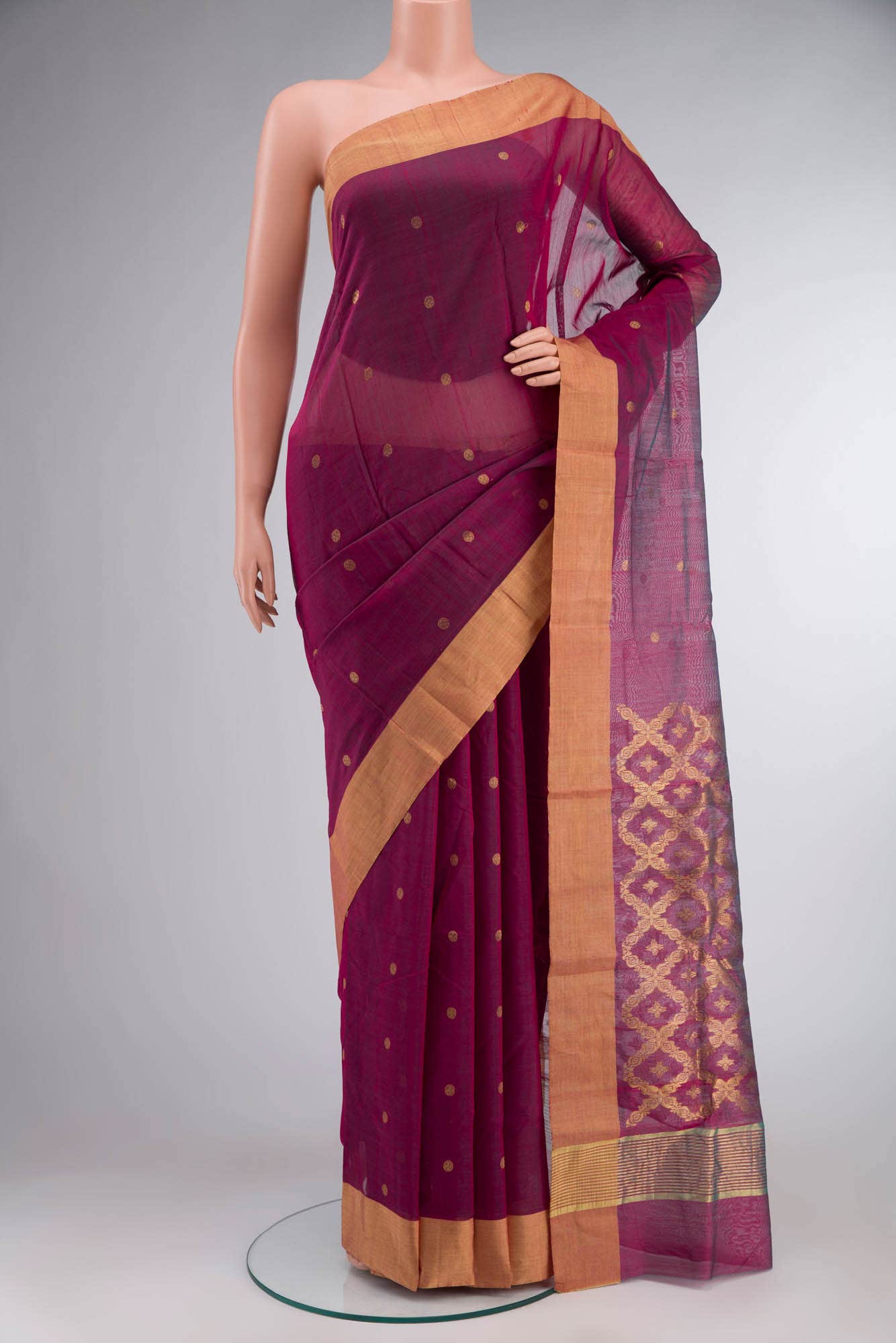 Magenta Chanderi Silk Cotton Saree