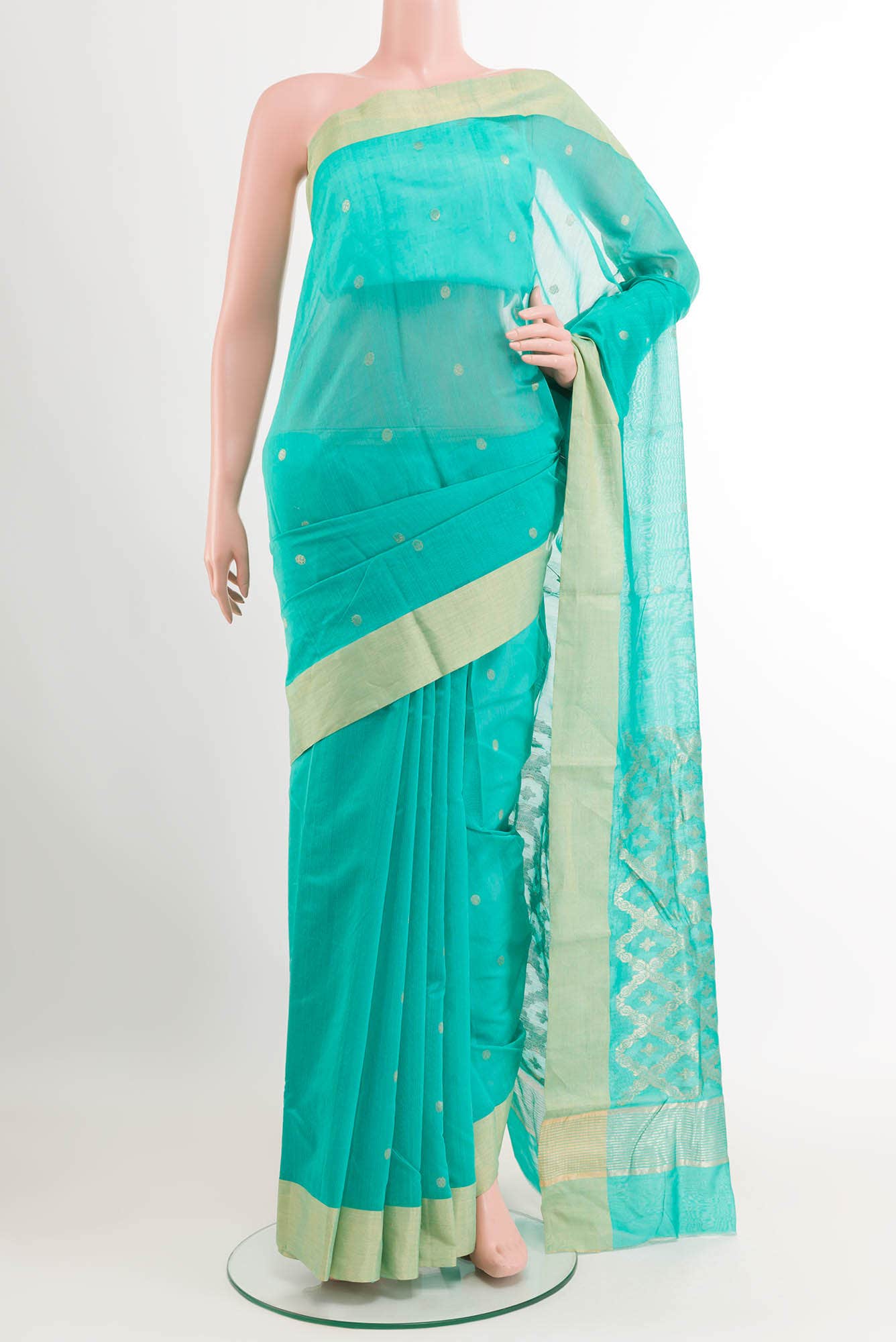 Sea Green Blended Chanderi Silk Cotton Saree